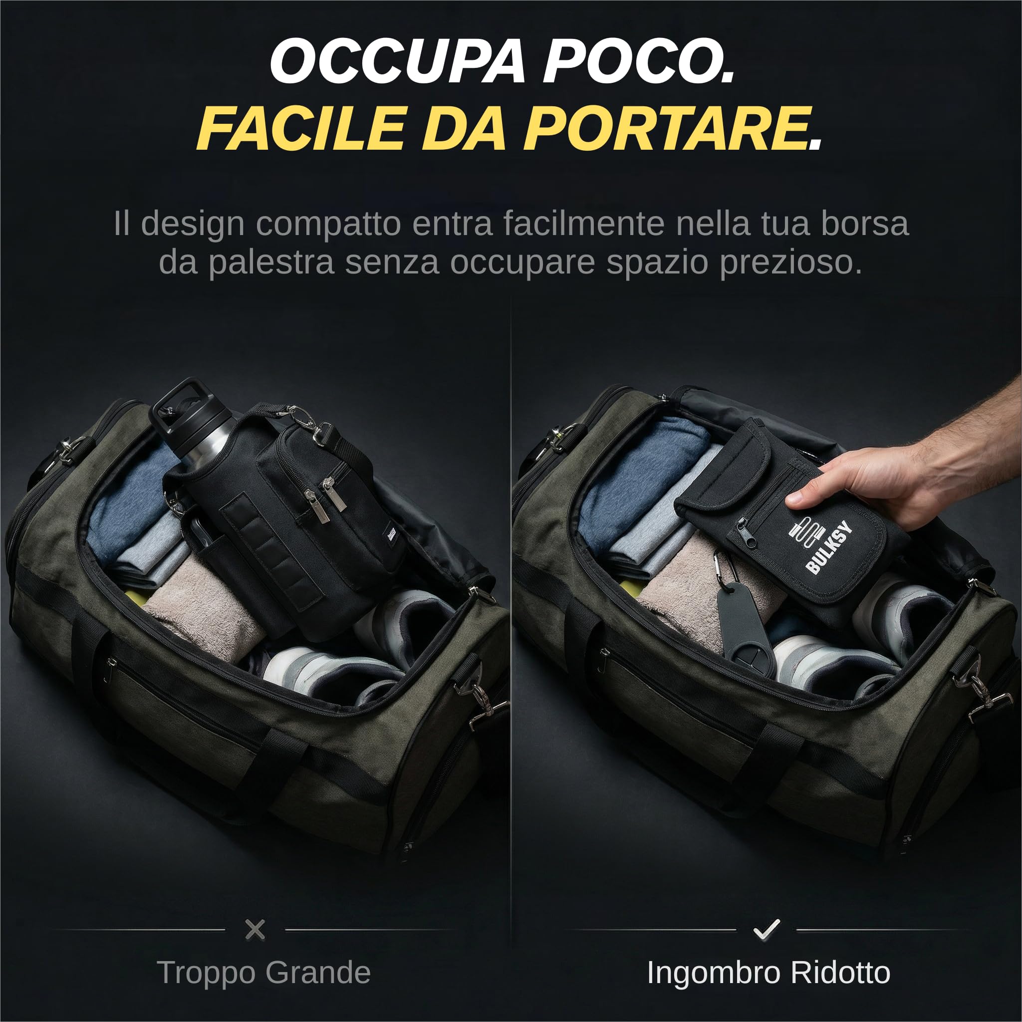 Borsa Magnetica per Accessori Palestra - Porta Borraccia con Tasca Smartphone e AirPods - Borsa Magnetica Palestra Accessori Versatile - Magnete per Macchinari Palestra - Adatta a Bottiglie 1L &1,5L