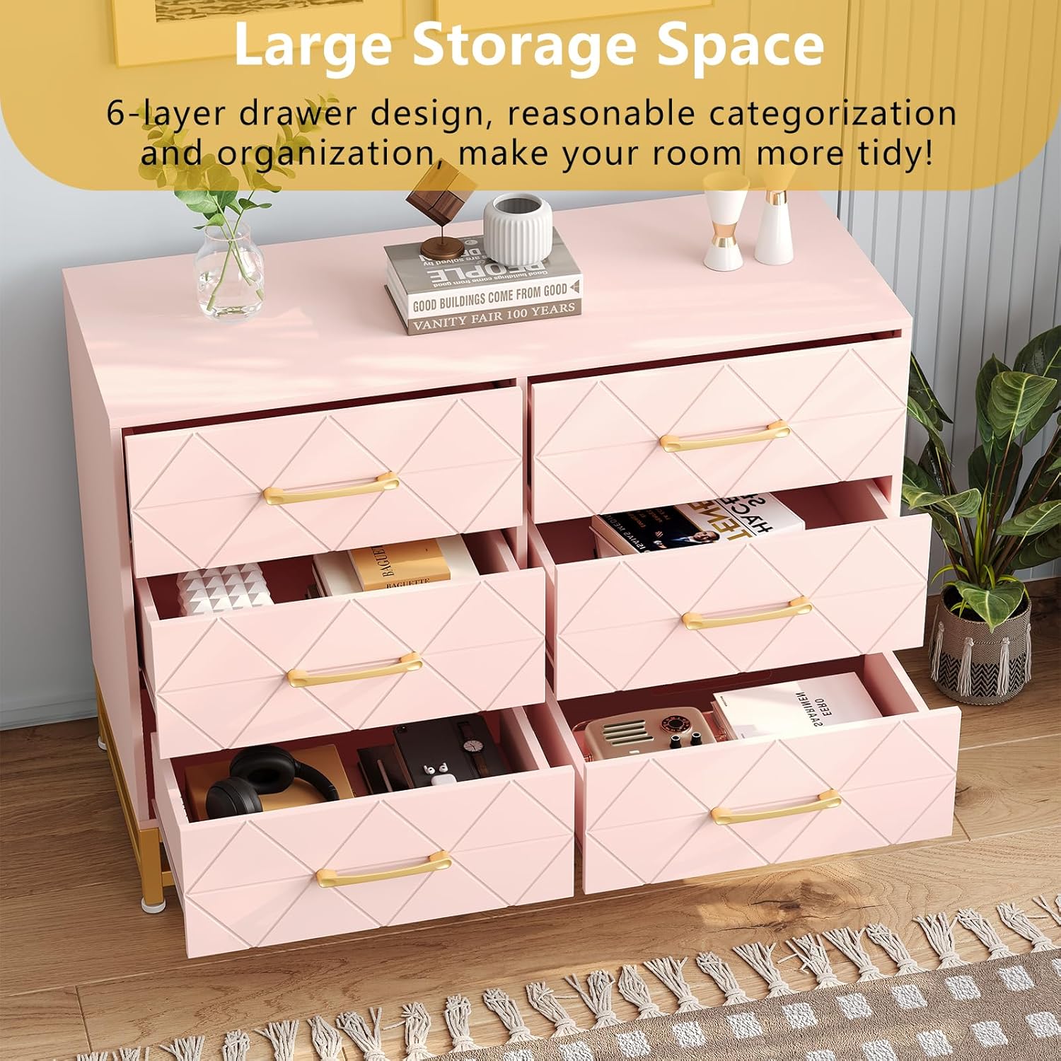 GAOMON dresser with drawers open, showing spacious storage