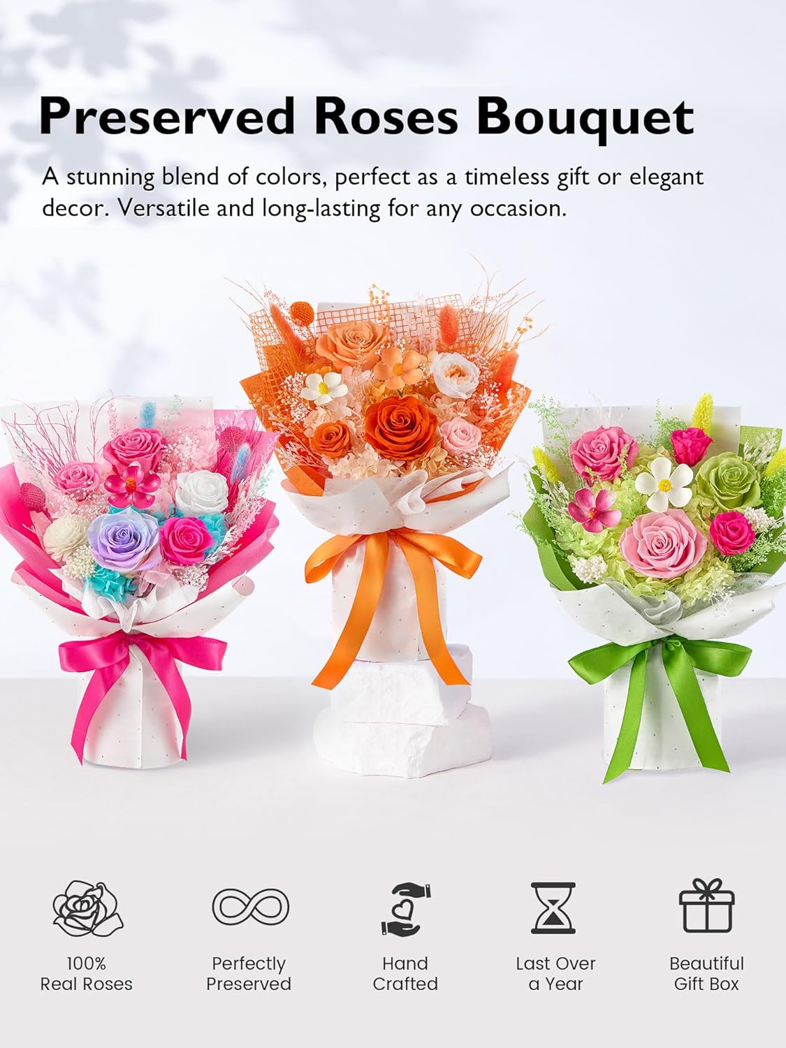 Eterfield Flowers for Delivery Prime, Valentines Day Forever Flowers Bouquet, Preserved Hotpink Roses Birthday Gifts for Her Women Wife Mom Grandma Anniversary Mother's Day Christmas - Image 6