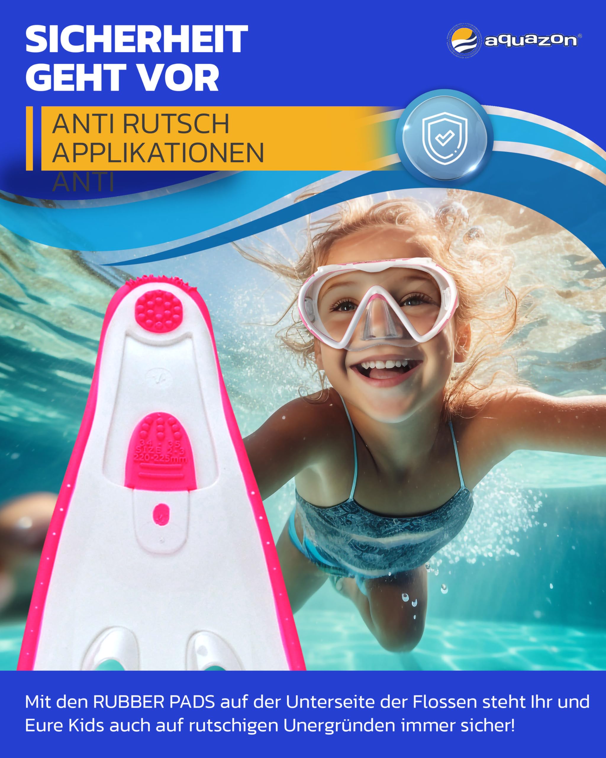 AQUAZON Flipper Flossen, Schnorchelflossen, Taucherflossen, Schwimmflossen für Kinder, Jugendliche, Erwachsene zum Schnorcheln, Schwimmen in trendigen Farben