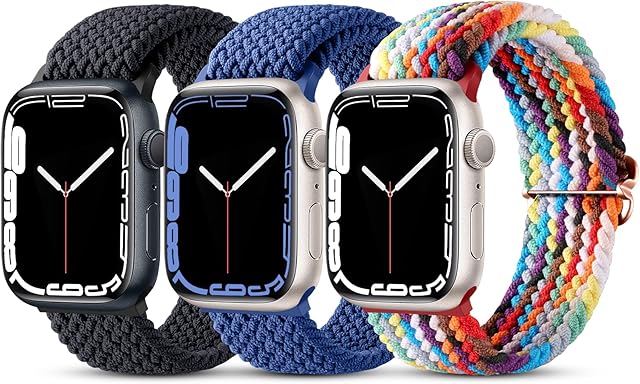Ouwegaga Pack 3 Strap Compatible with Apple Watch Strap 49mm 45mm 44mm 42mm, Nylon Sport Elastic Braided Replacement Solo Loop for iWatch SE Ultra/Series 8 7 6 5 4 3 2 1, Charcoal Grey/Blue/Colorful