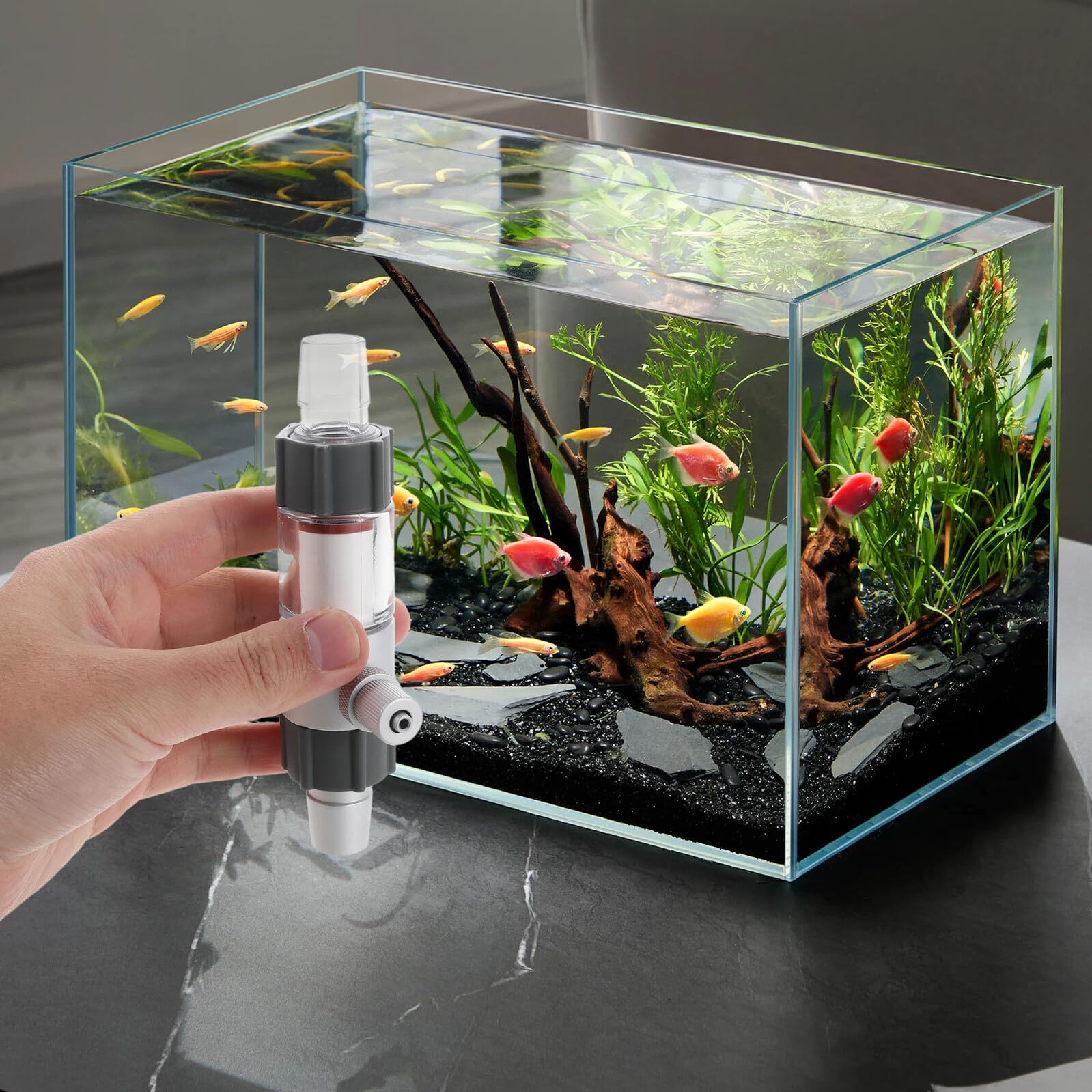 BESTonZON Co2-Diffusor Aquarium Keramik Ausströmer Hochdruck Inline Zerstäuber mit Rückschlagventil für Bepflanzte Aquarien und Hydroponik