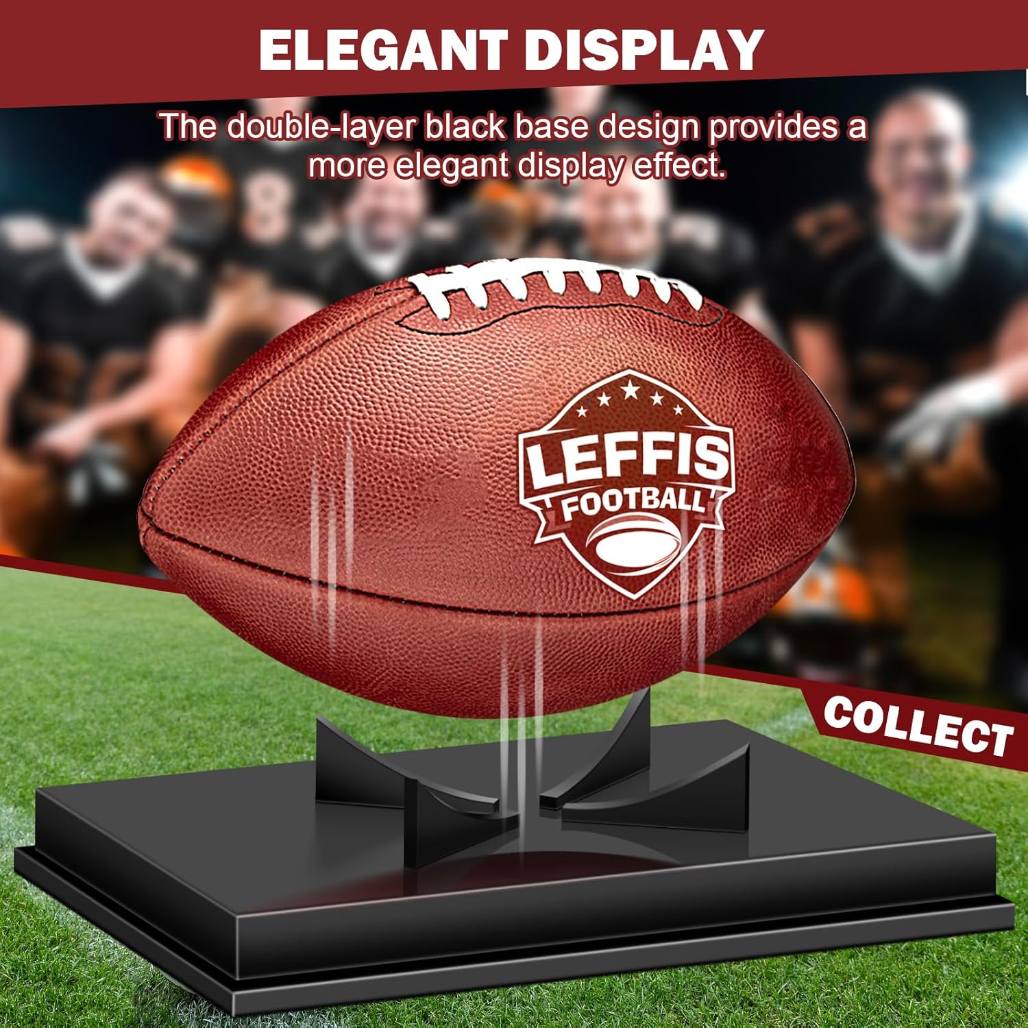 Leffis Football Display Case, Acrylic Football Case Display Case, Memorabilia Display Cases with Removable Built-in Football Display Stand for Autographed Football (No Assembly Required)