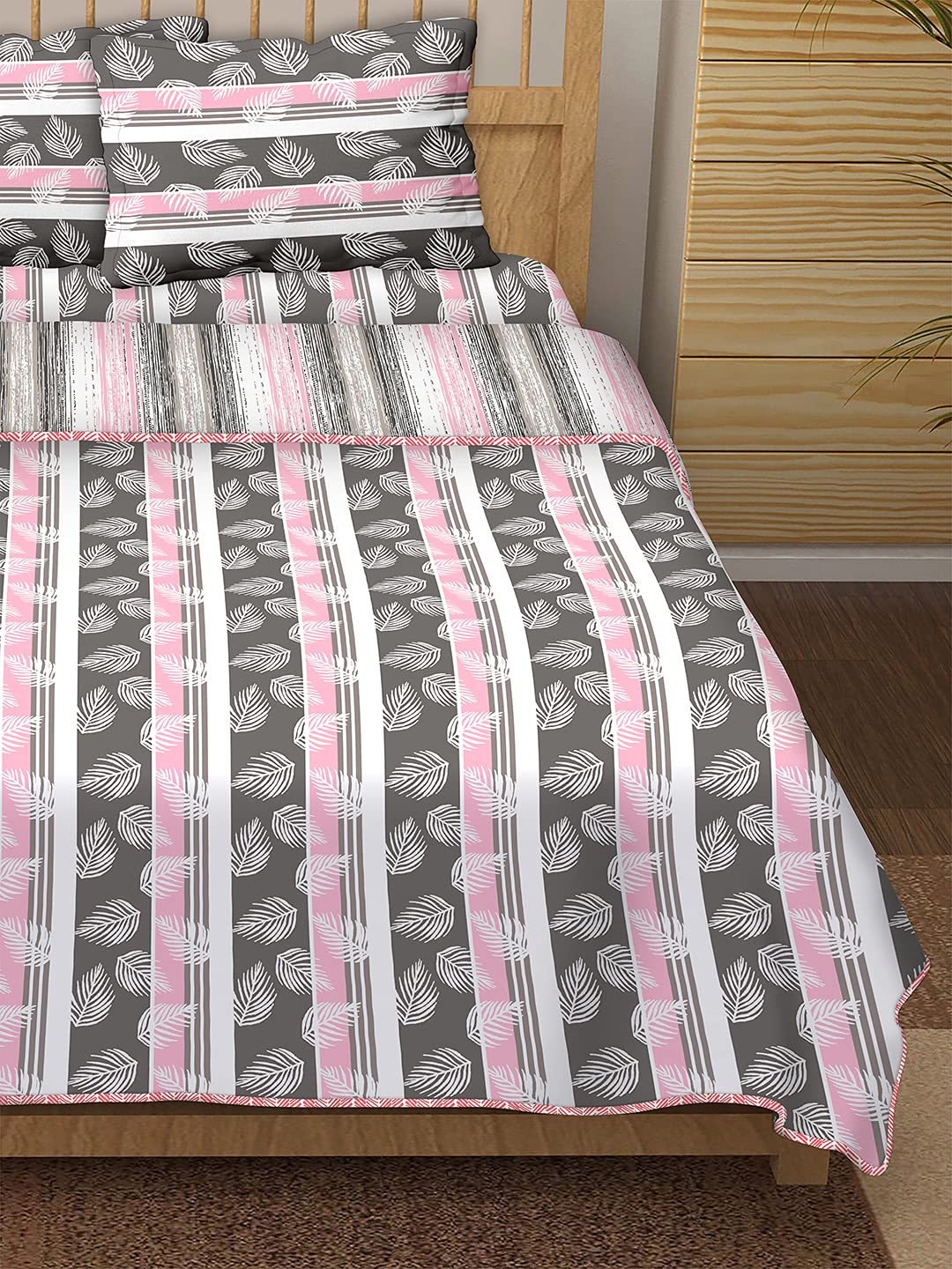 Bella Casa 150 TC Cotton King Size Reversible Bedding Set,1 Dohar, 1 Flat Bedsheet, 2 Pillow Covers - Symphony Collection