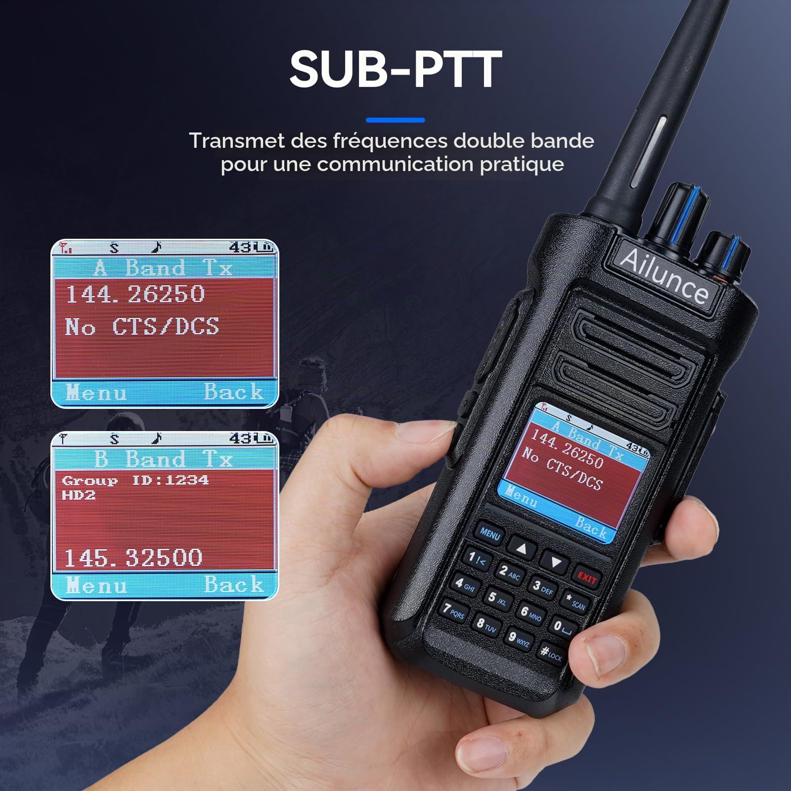 Retevis Ailunce HD2 DMR Radio, Talkie Walkie Longue Portée | sans Fil 5.0, Double Bande Walkie Talkie, Etanche IP67, Batterie 3200mAh Radio Amateur pour Evénement Amateur