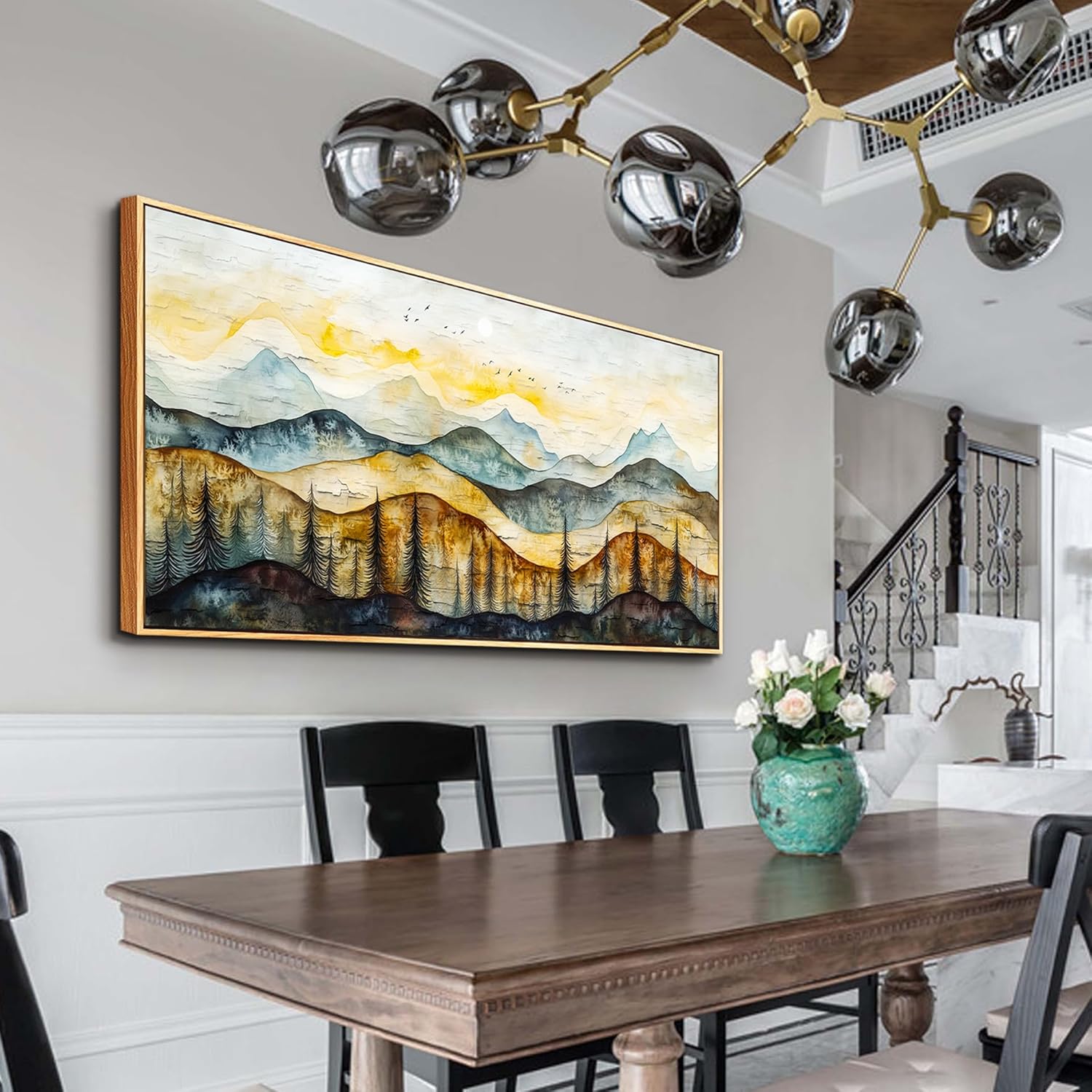 ERQINHUA Canvas Wall Decor For Bedroom Large Wall Art For Living Room Modern Office Decorations Abstract Watercolour Painting Mountain Landscape Wall Pictures Printed Artworks Home Decor 30X60