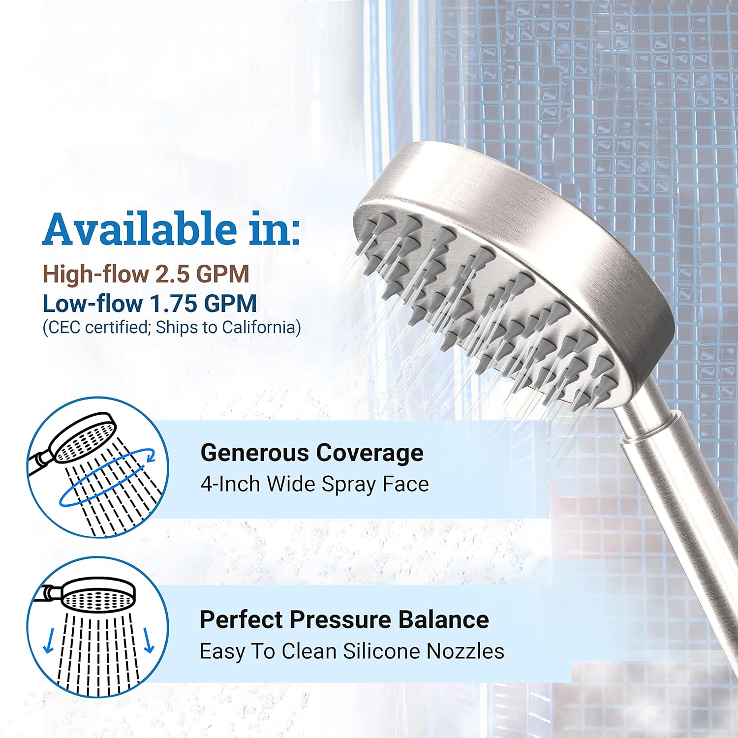 Get Special Price All Metal Handheld Shower Head with Hose and Brass Holder - Brushed Nickel - High Pressure 2.5 GPM Detachable Hand Held Showerhead - 6ft Long Flexible Extension - Adjustable Spray Wand Bracket