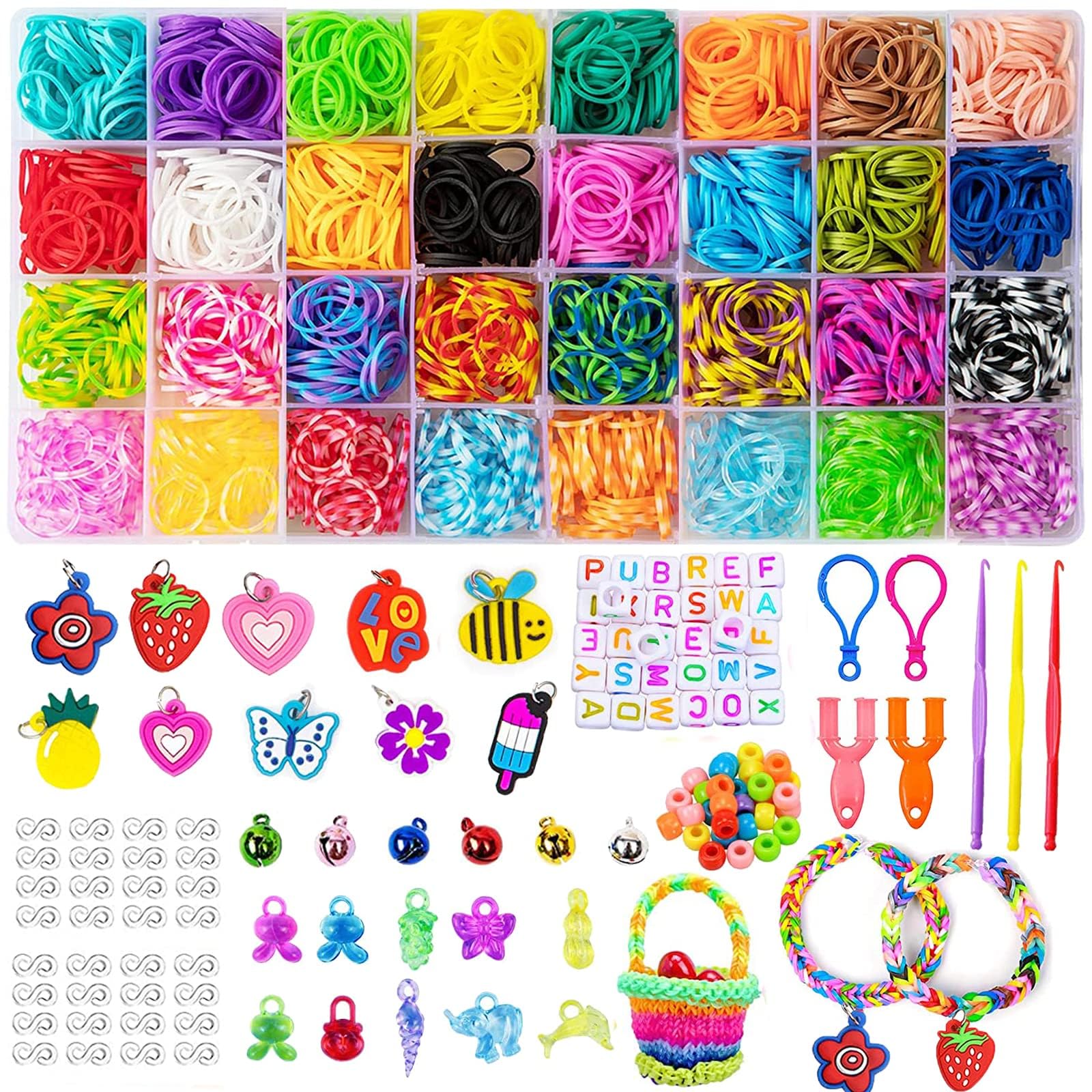 CMXOAJ2500+PCS Loom Rubber Bands Kit, 32 Color Rainbow Rubber Making Kit with Bead S-Clips Making Set Making Kit for Kids Friendship Craft and Art Party Christmas Gifts Birthday