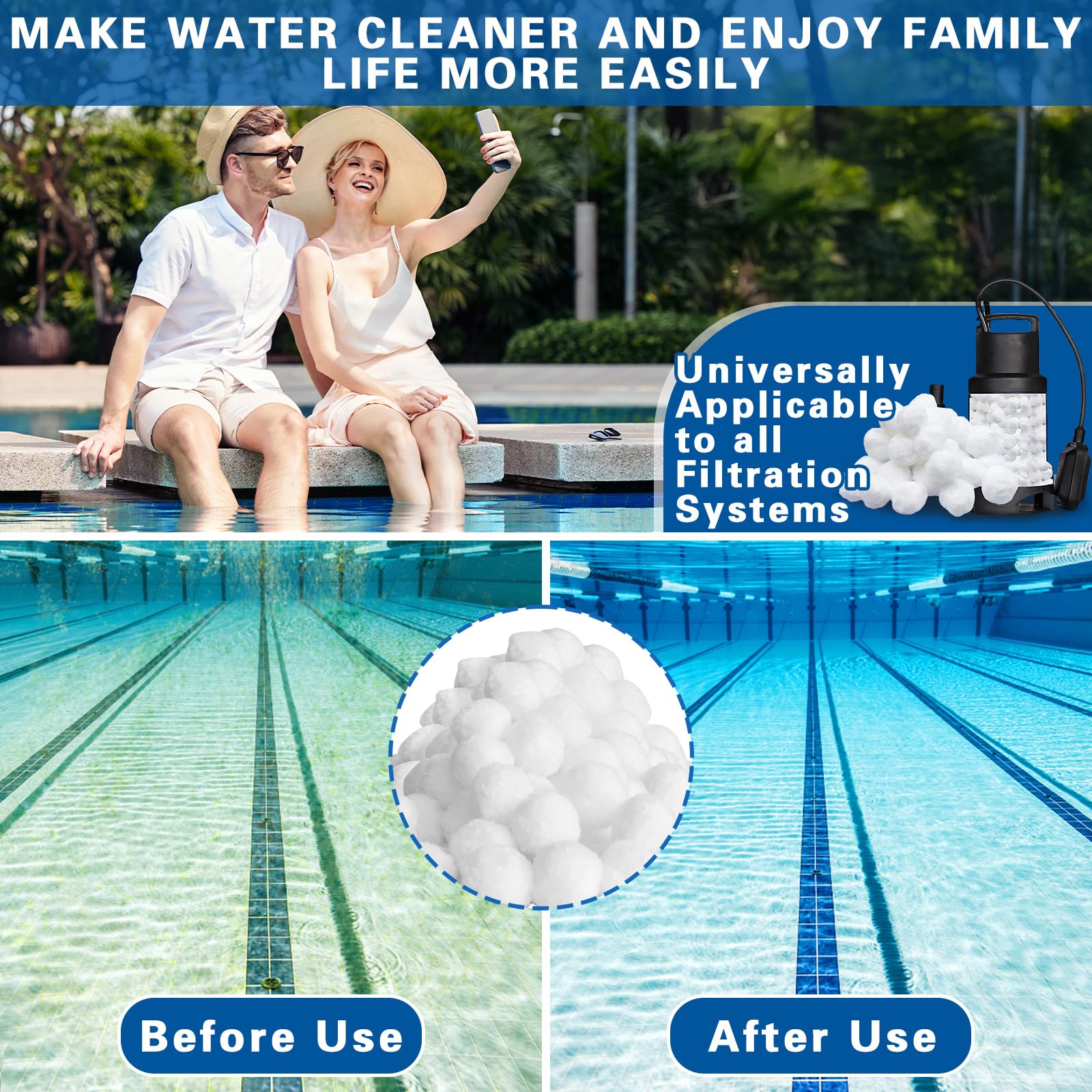 Frasheng Balles Filtrantes, 1300g Boules de Filtre de Piscine, Pool Filter Balls, Nettoyeur de Piscine, Média Filtre à Fibres pour Piscine, Convient à Divers Systèmes De Filtration, pour Adultes