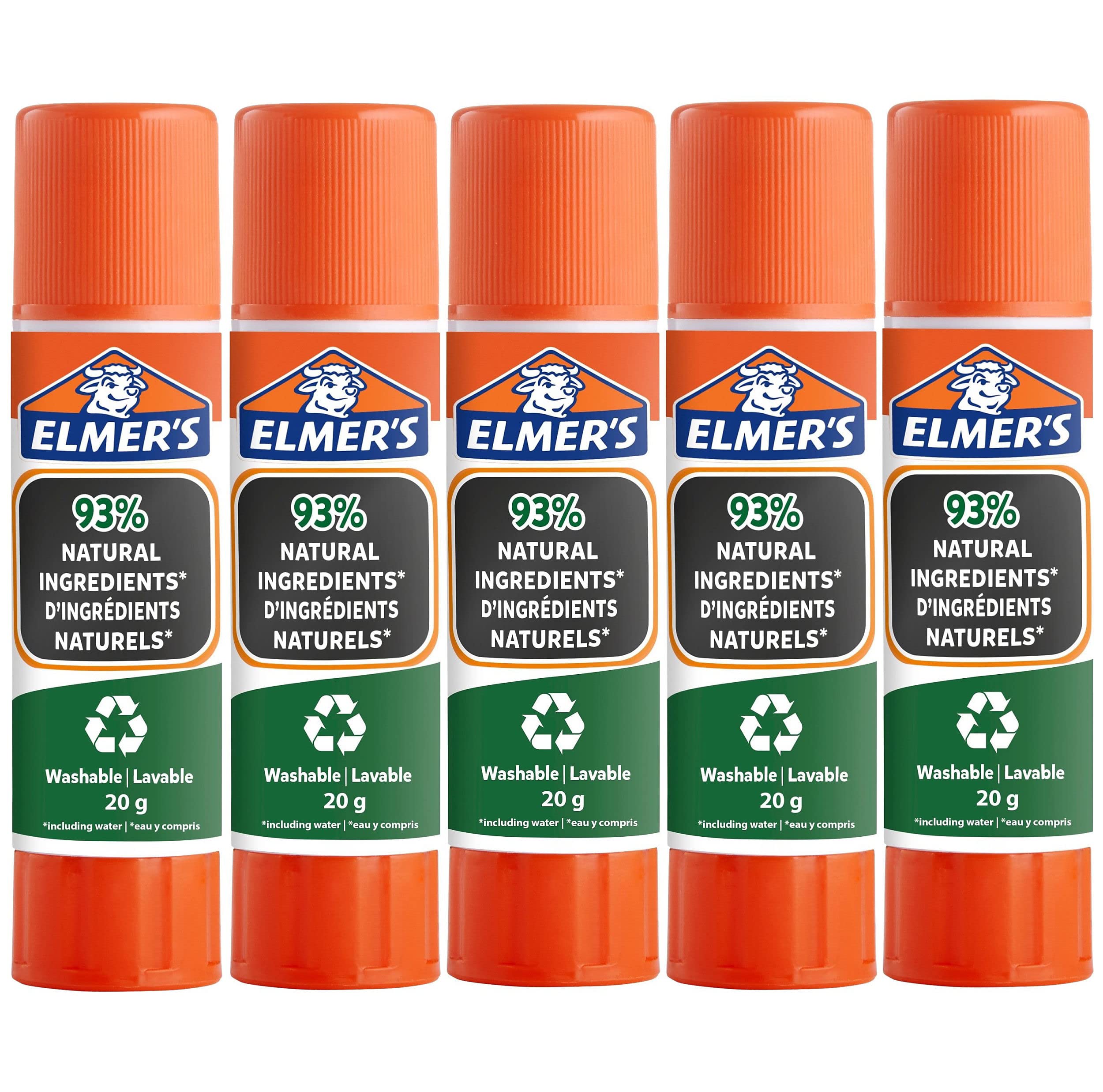 Elmer's Pure Glue Sticks | 93% Natural Ingredients | Great for Schools & Crafting | Washable & Child-Friendly | 20g | 5 Count