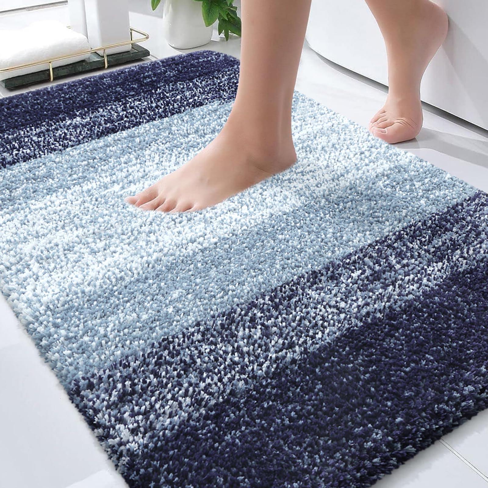 OLANLY Bathroom Rugs Mat 30x20, Extra Soft Absorbent Microfiber Bath Rugs | Airy Blue, Non-Slip Quick-Drying Rubber Backing, Washable Plush Bath Mat for Floor, Tub and Shower, Home Decor Accessories