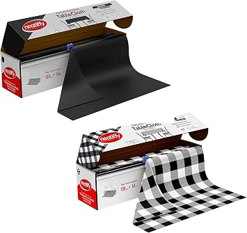 Neatiffy Disposable Plastic Table Cloth Roll | 54 in x 108 Ft Waterproof Tablecloth | Table Cover for Rectangle, Square, Round Oval Tables | Picnic, Party, Banquet, Birthdays, Weddings Black & B Check
