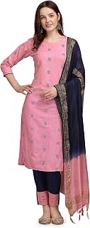 VredeVogel Women Cotton Jacquard Butti Kurta Set With Pant and Viscose Dupatta Price In India