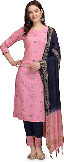 VredeVogel Women Cotton Jacquard Butti Kurta Set With Pant and Viscose Dupatta