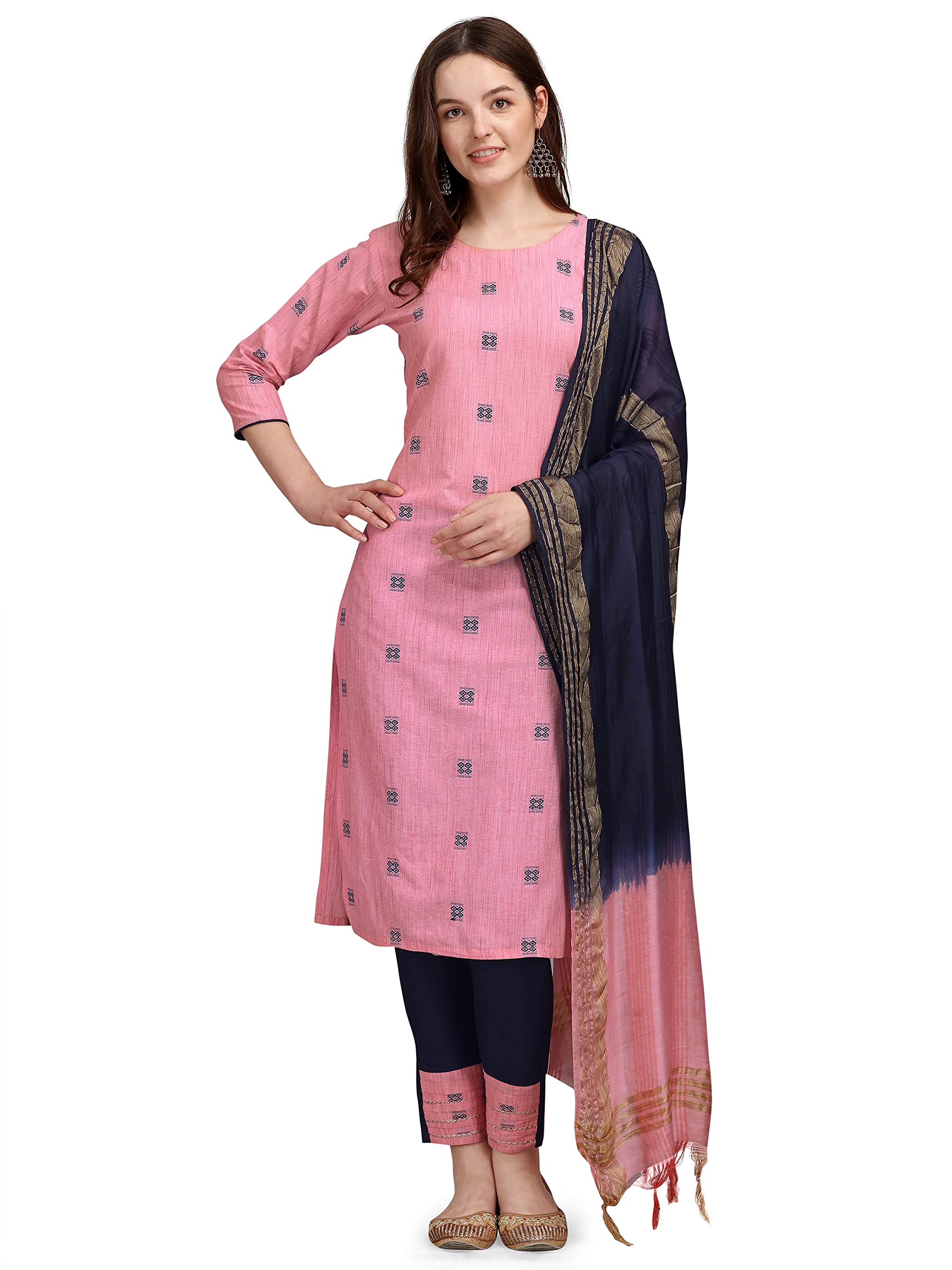 Cotton Jacquard Butti Kurta Pant and Viscose Dupatta Set for Women-image-11