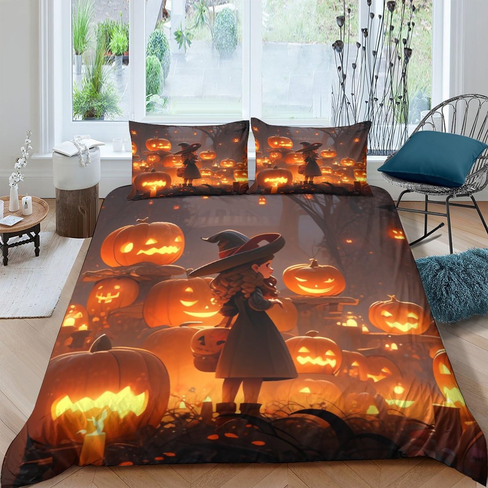 Parure de lit enfant Halloween sorcière le cadeau idéal avec taie d'oreiller et zip