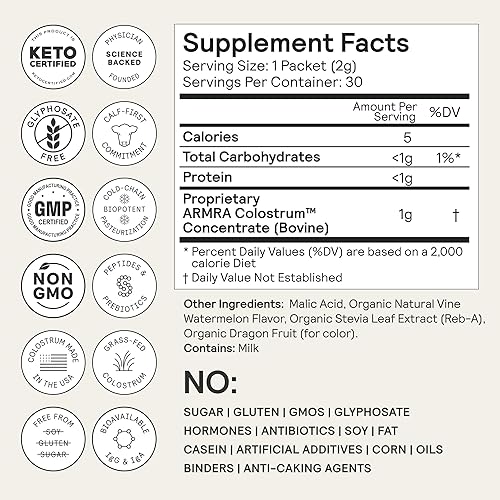 Miniatura 7 de ARMRA Colostrum Powder  Vine Sandía  Salud intestinal e hinchazón  Piel y cabello  Inmunidad  Keto, gluten y sin grasa  30 porciones