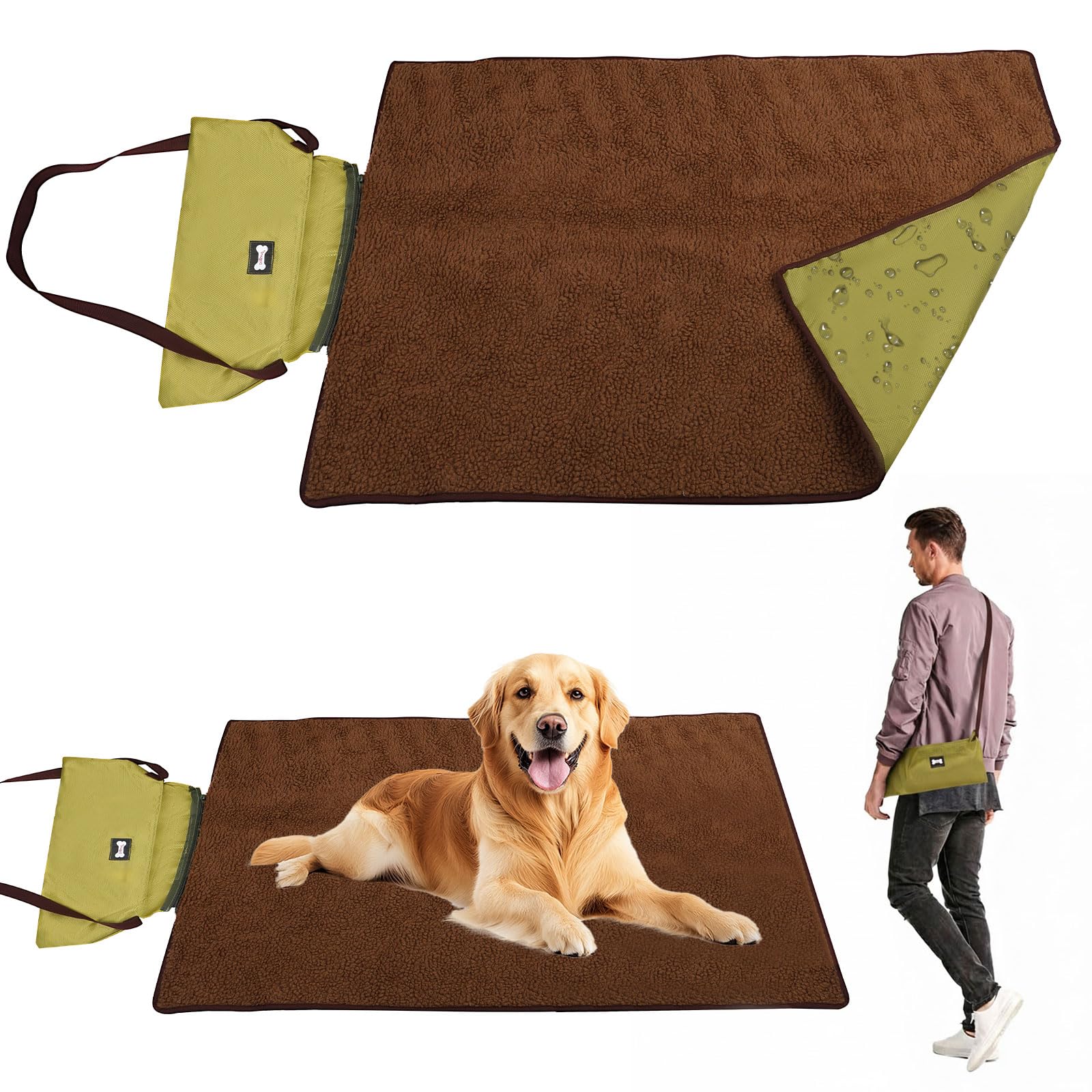 Pinboov Faltbare Hundedecke für Unterwegs, 100×70 cm, Wasserdicht mit Tasche – Hundedecke Outdoor, Weiche und Wärmende Decke für Hunde und Katzen, Perfekt für Reisen, Camping, Drinnen & Draußen