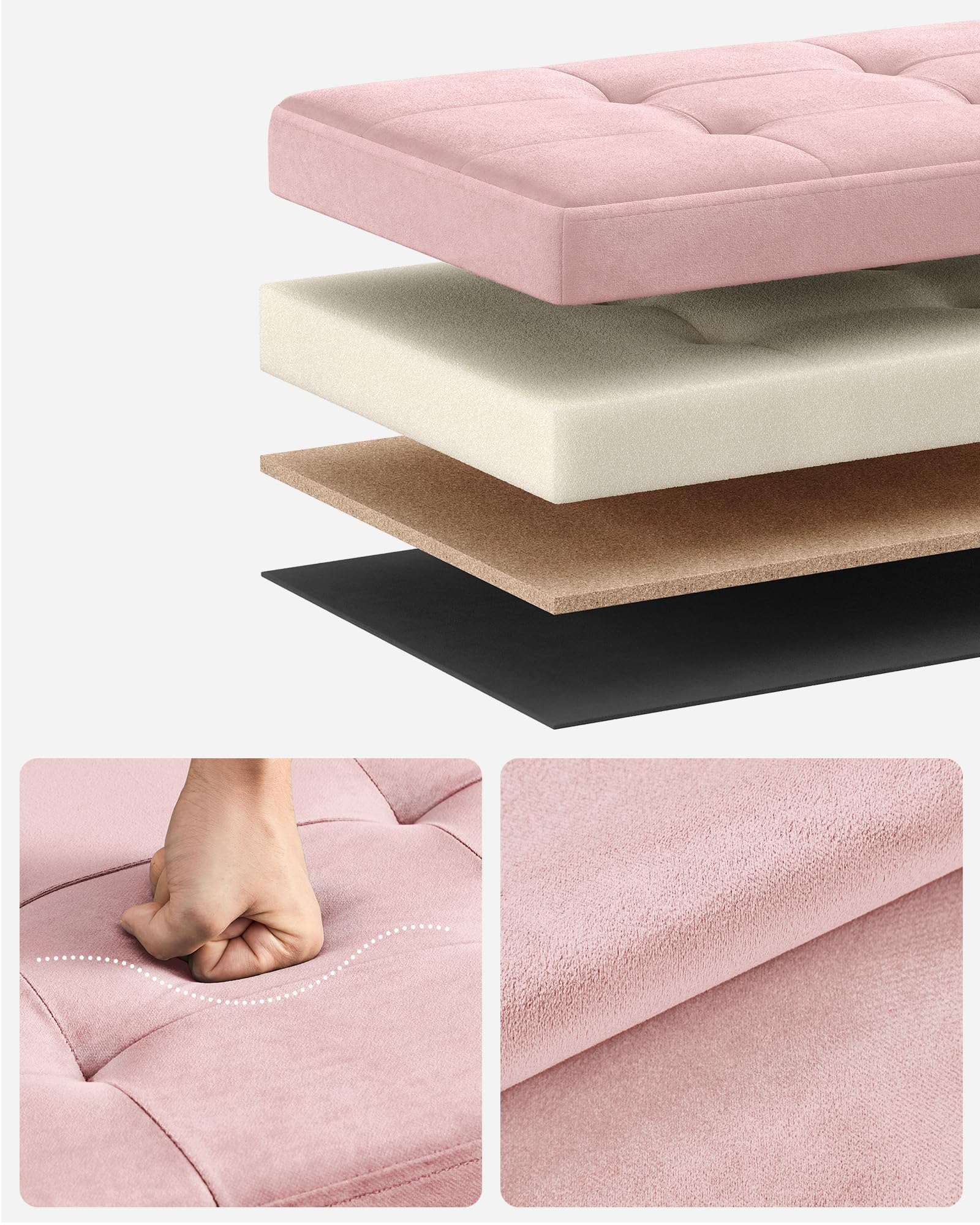 SONGMICS Skrzynia do Przechowywania, Składany Podnóżek, 38 x 110 x 38 cm, Ottoman, Obciążenie 300 kg, Salonu, Sypialni, Wejścia, Pastelowy Róż LSF277R01
