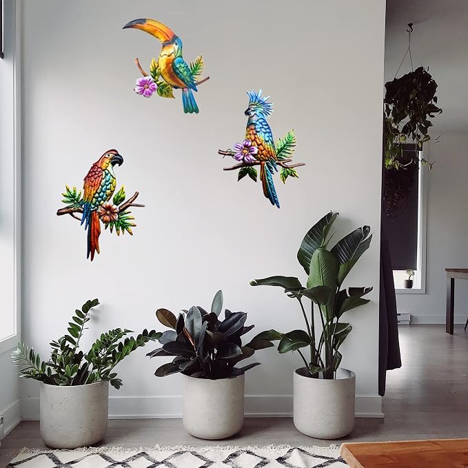 Decoración de pared de loro de metal tropical exterior 11 pulgadas miniatura 7