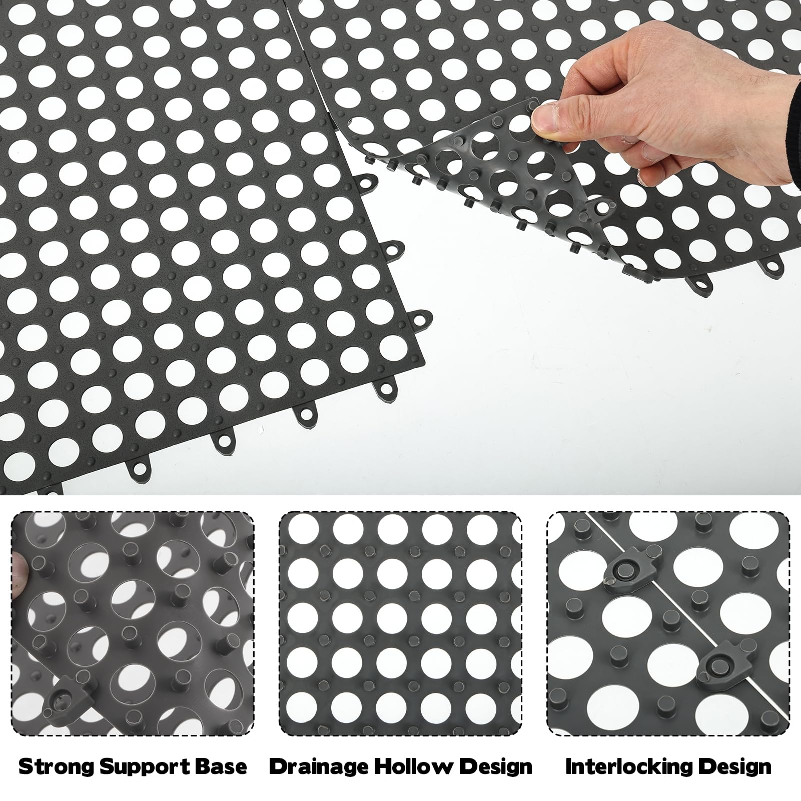 50 PCS Drainage Interlocking Tiles Bulk 11.8'' x 11.8'' Modular Interlocking Cushion Non Slip TPE Pool Deck Drain Mats with Drain Holes Splicing Garage Floor Tiles for Bathroom Kitchen Patio Pool Deck — Amazon image 3
