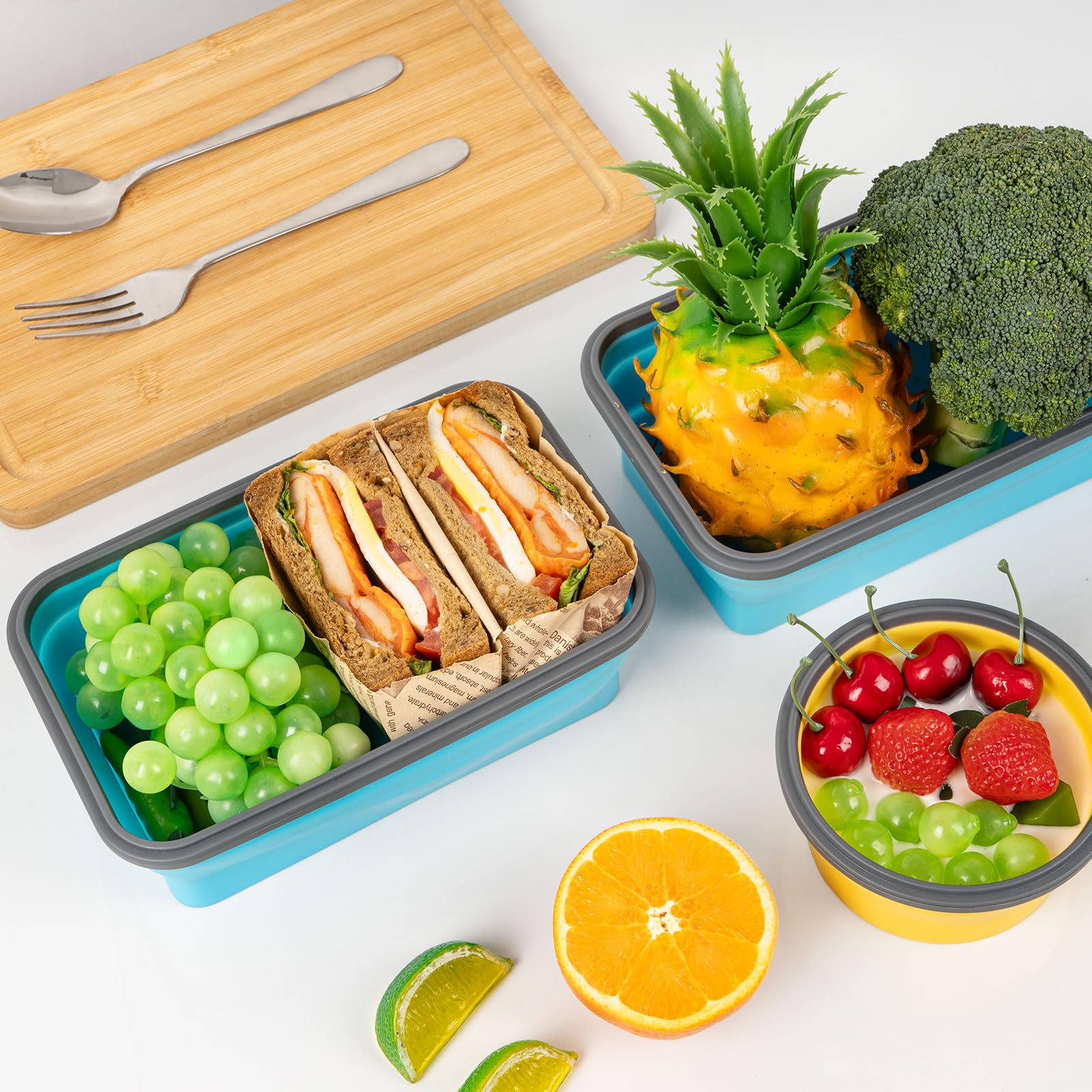 Juego de 4 recipientes plegables para almacenamiento de alimentos, 1200 ml