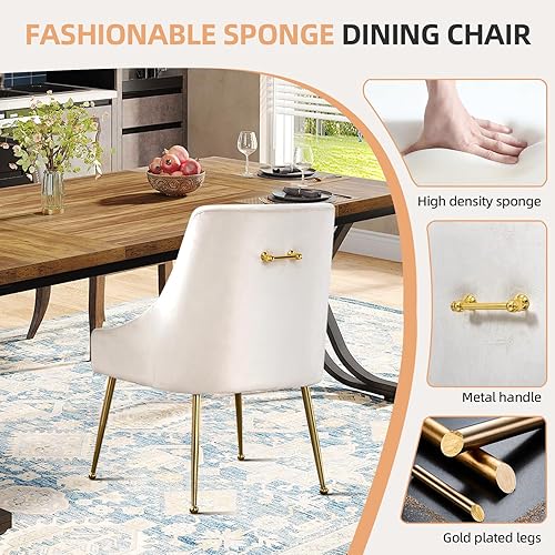 Miniatura 4 de Mid-Century - Juego de 2 sillas de comedor modernas de terciopelo, sillas decorativas tapizadas con mango dorado y patas de metal pulido para