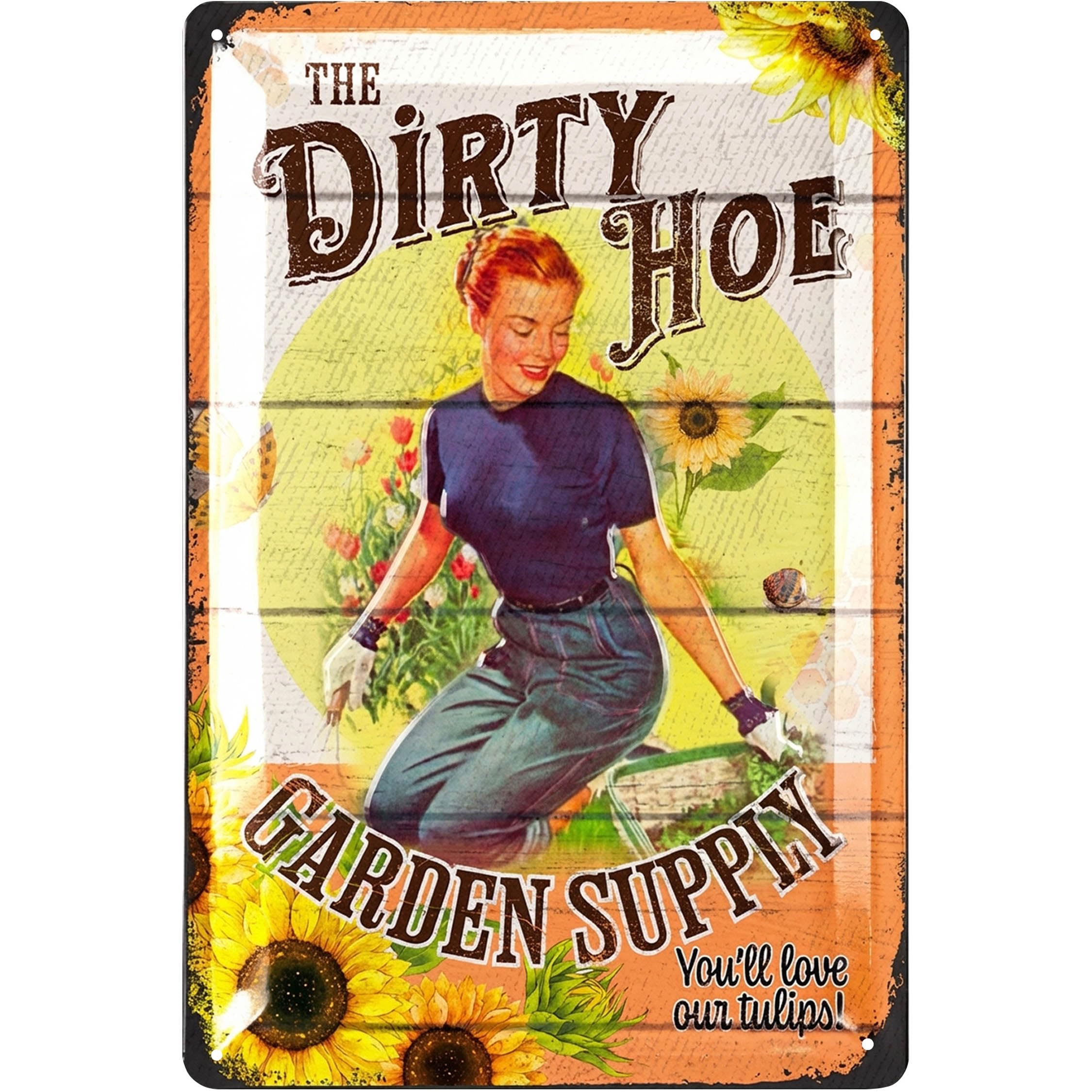 Lanolu Dirty Hoe Garden Supply Vintage Tin Sign Garden The Dirty Garden, Farmhouse Metal Signs, Funny Garden Signs, Garden Plaque Decorative Outdoor Metal Signs For Outside Wall, Porch Patio 12X8"