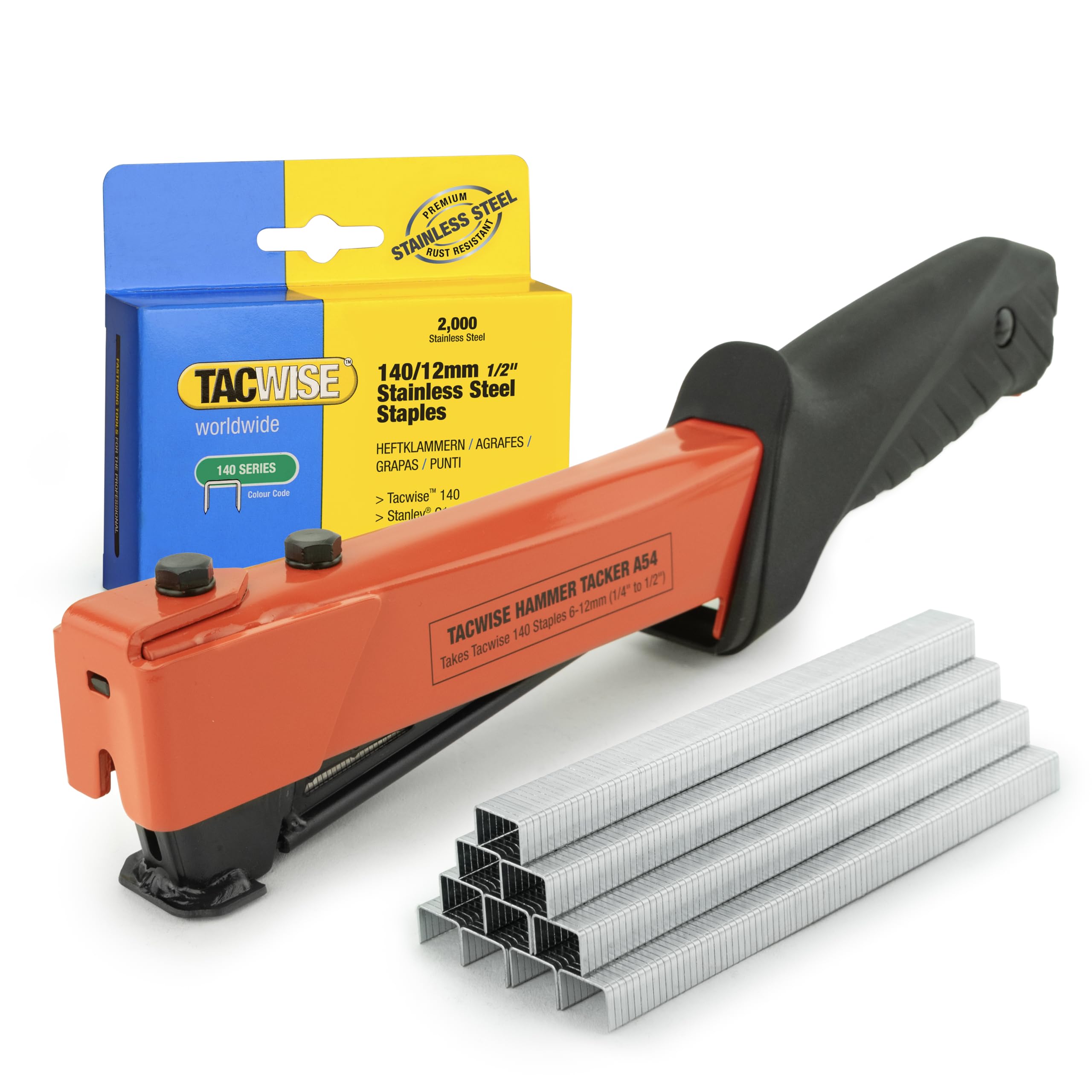 Tacwise 1262 Grapadora de Martillo Profesional A54 con 2000 Grapas 140 | Incluye Grapas Tipo 140 / 12mm, Utiliza Grapas Tipo 140 de 6mm a 12mm