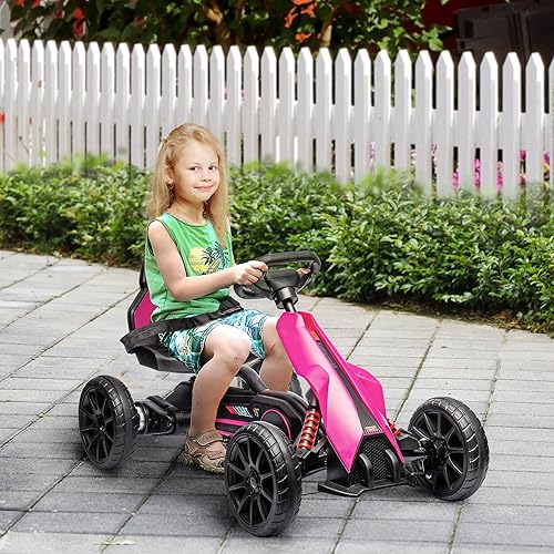 Miniatura 2 de Aosom Go Kart eléctrico de 12 V para niños, juguete para montar al aire libre con accionamiento hacia adelante hacia atrás y velocidad ajustable,