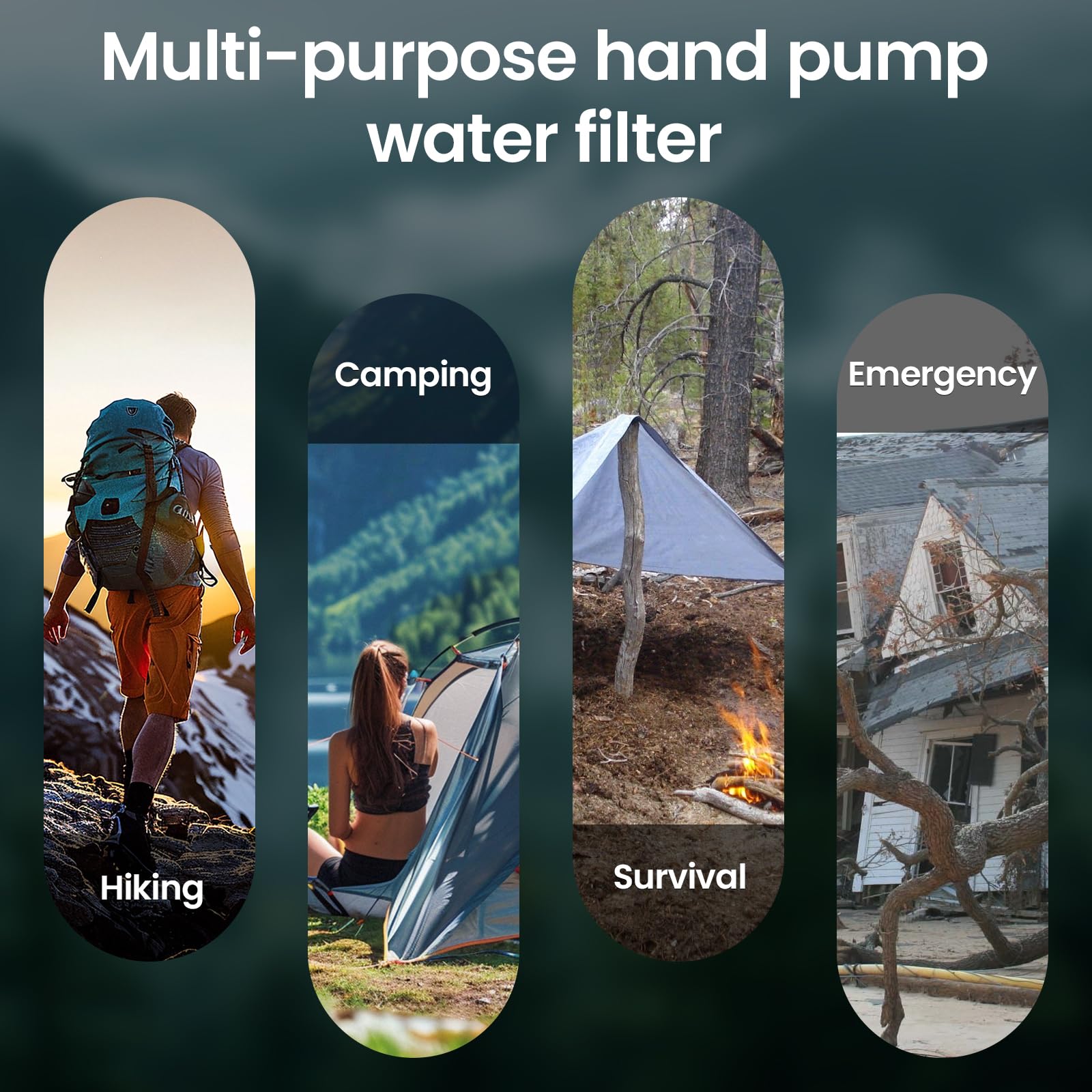 Filtro dell'acqua per esterni con filtro RO depuratore d'acqua per esterni con capacità di filtro da 10000 l filtro dell'acqua potabile per campeggio escursioni emergenze ecc. (Verde)