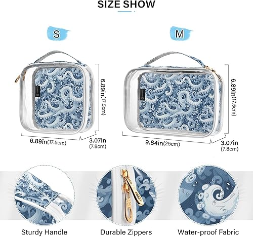 Miniatura 4 de Blue White Octopus Clear Toiletry Bag for Traveling,2 Pack Makeup Cosmetic Bag with Zipper,Travel Bag for Toiletries,Travel Essentials 21214871