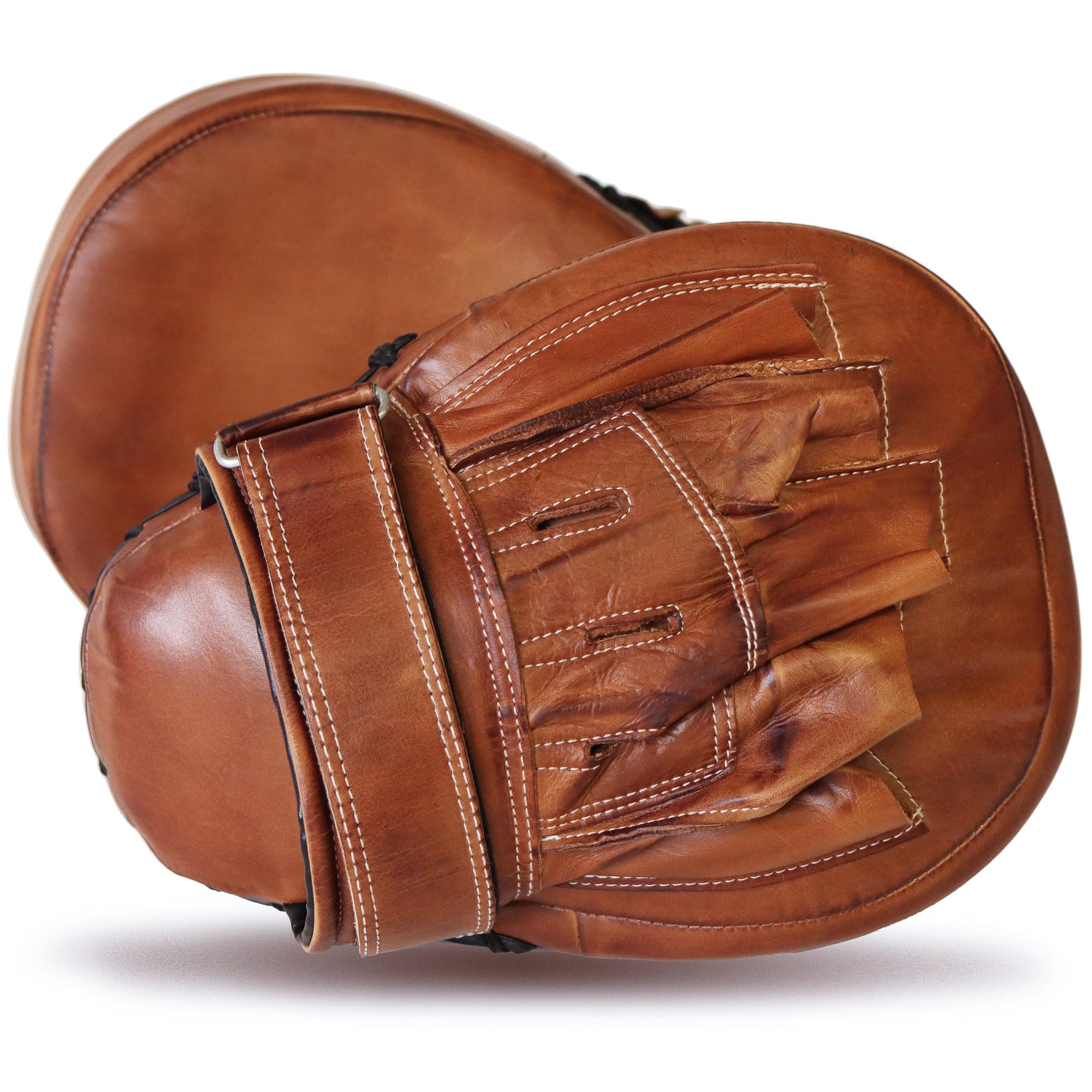 Pratzen aus Echtleder – Handgefertigt Retro Boxhandschuhe Trainingspad Klettverschluss MMA Kampfsport