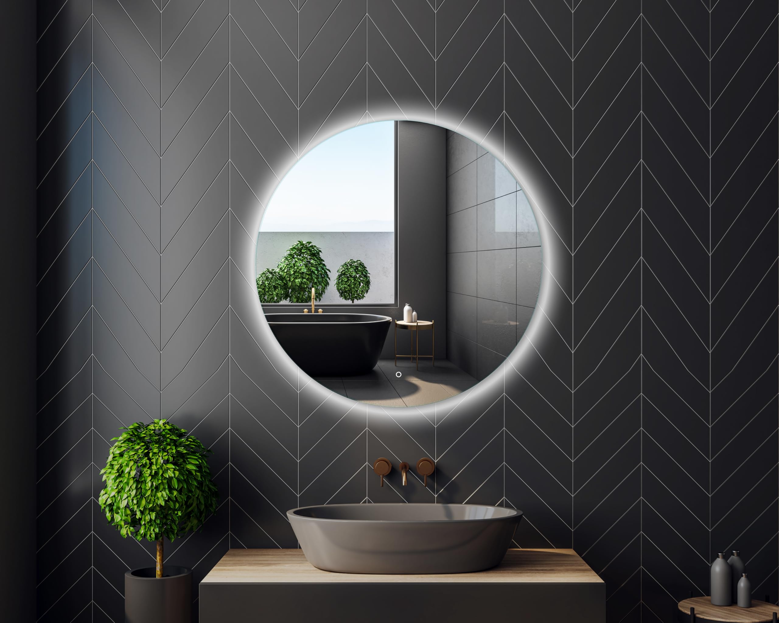 Specchio Bagno LED Rotondo 60 cm, Retroilluminazione | Specchio Bagno con Luce, Specchio Illuminato Bagno, Interruttore Touch, Luce Bianca Naturale