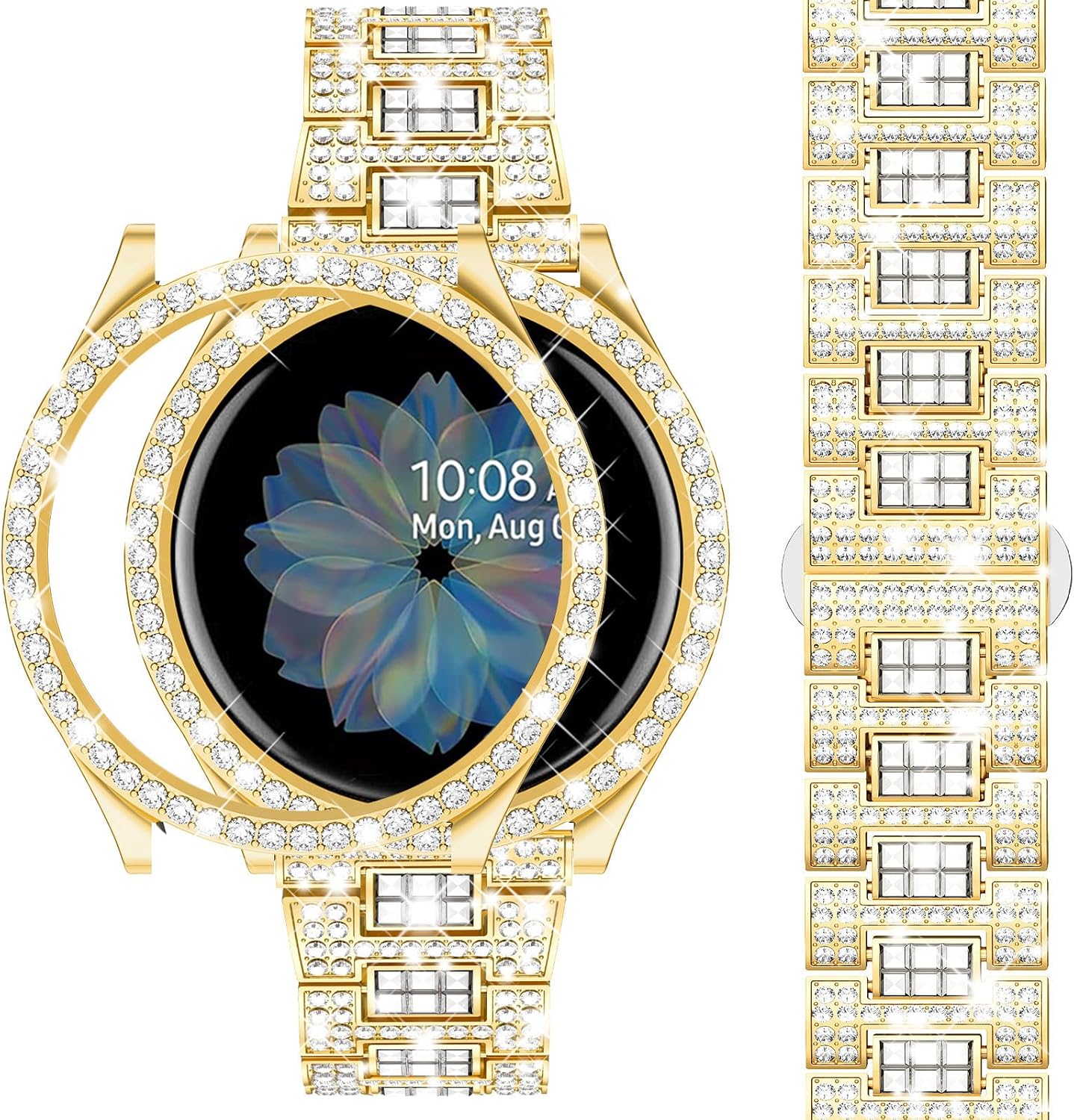 SUPOIX Band Case Compatible for Samsung Galaxy Watch FE 40mm 2024/ Galaxy Watch 5/4 40mm 44mm, 20mm Women Bling Replacement Strap&PC Protective Bumper Face Cover for Galaxy Watch 5/4 (Size Optional)