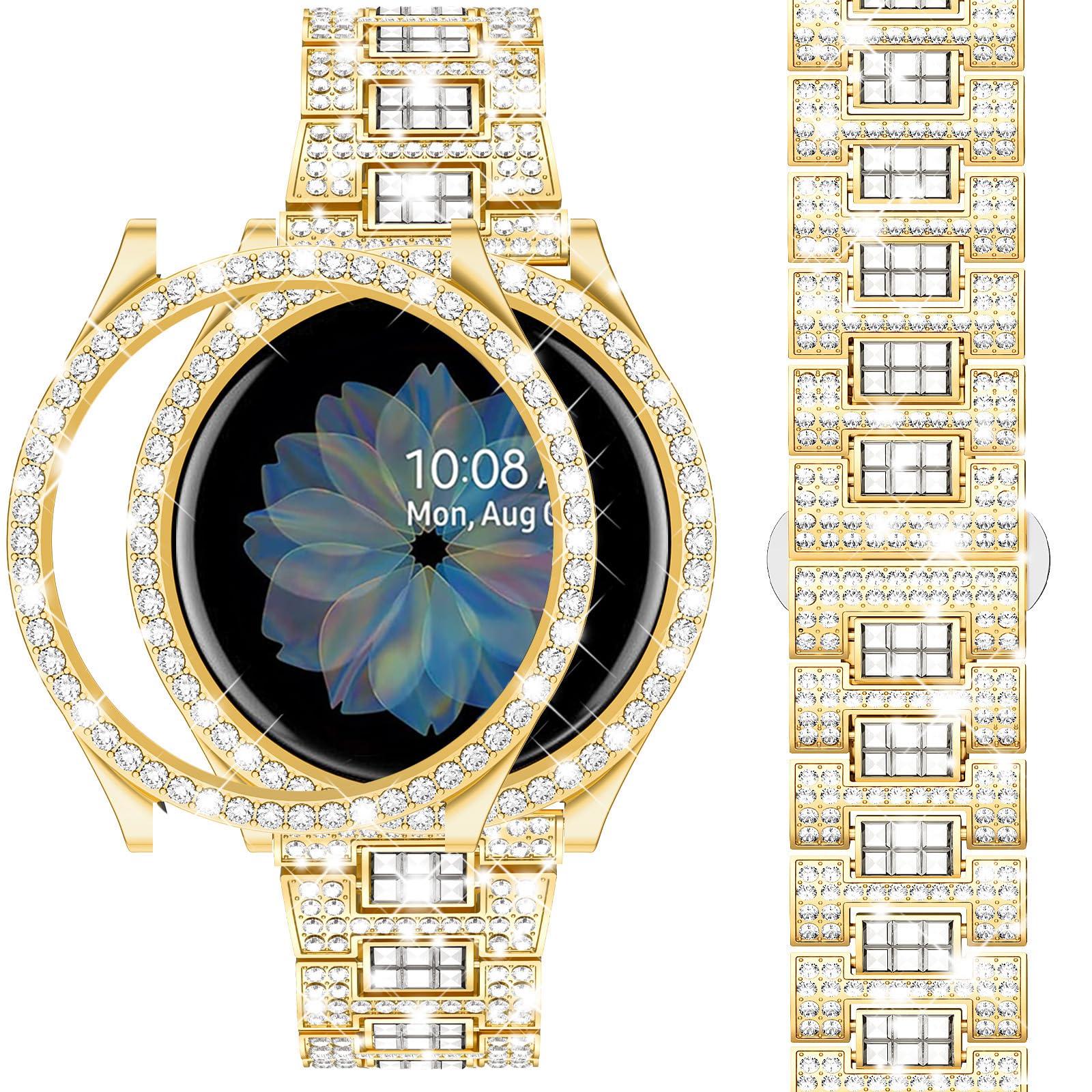 SUPOIX Band with Case ONLY Compatible for Samsung Galaxy Watch 6 40mm, 20mm Women Full Sparking Replacement Strap & PC Protective Bumper Face Cover for Galaxy Watch 6 40mm (Gold?40mm)