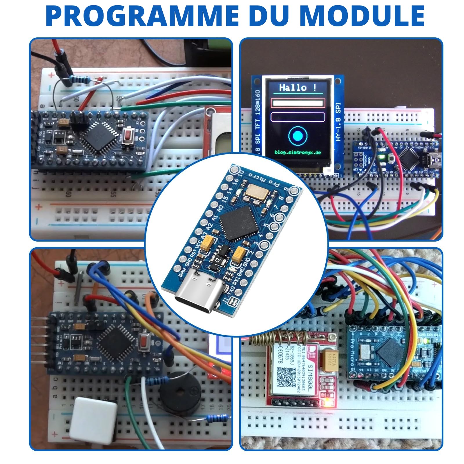 Pro Micro Conseils de Développement avec 32U4 Chip Binghe 3 pièce Pro Micro 5V/16MHz Microcontrôleur Mise à Jour USB Autonome Interface Type-C Compatible avec Arduino