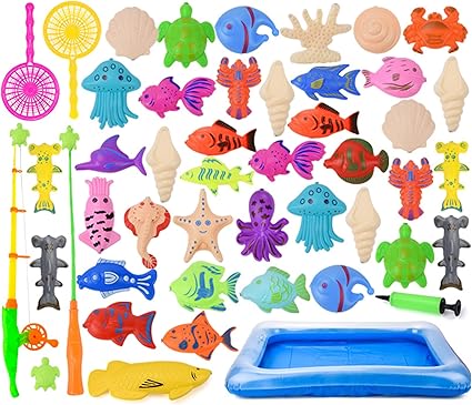 Amazon Co Jp 魚釣りゲーム 磁気 釣りおもちゃ 42個セット 釣り竿 マグネット式 磁石 さかなつり フィッシング ゲーム ビニールプール 子供用 お風呂おもちゃ インフレータブルプール 長方形プール 夏の日 水遊び 池 プール 室内 釣り遊び 知育玩具 芝生遊び 庭