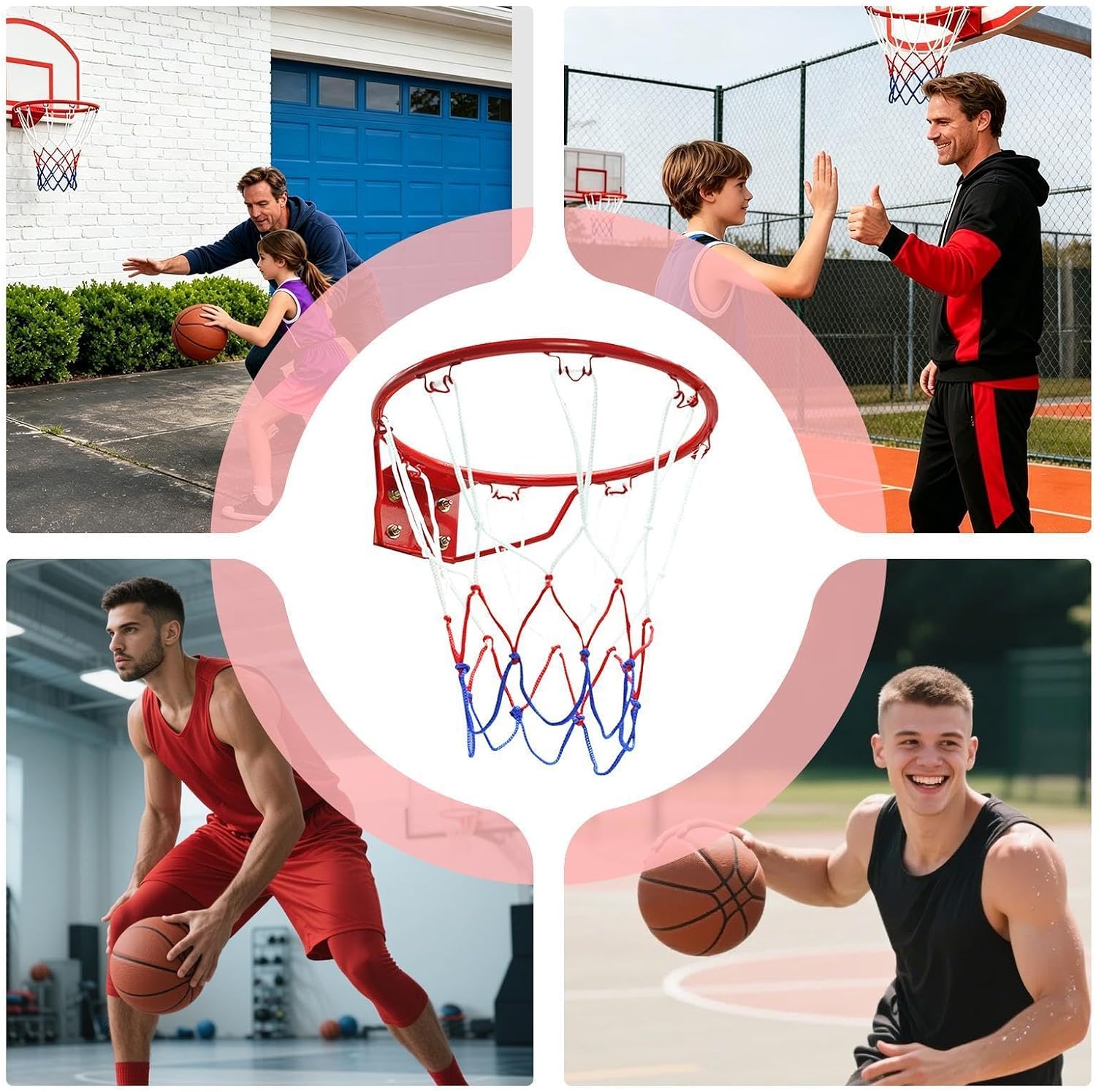 Basketball Rim - Sports Ball Goal with Net,Basketball Training Rim - for Indoor Outdoor Driveway Park Gym Backyard Court Playground