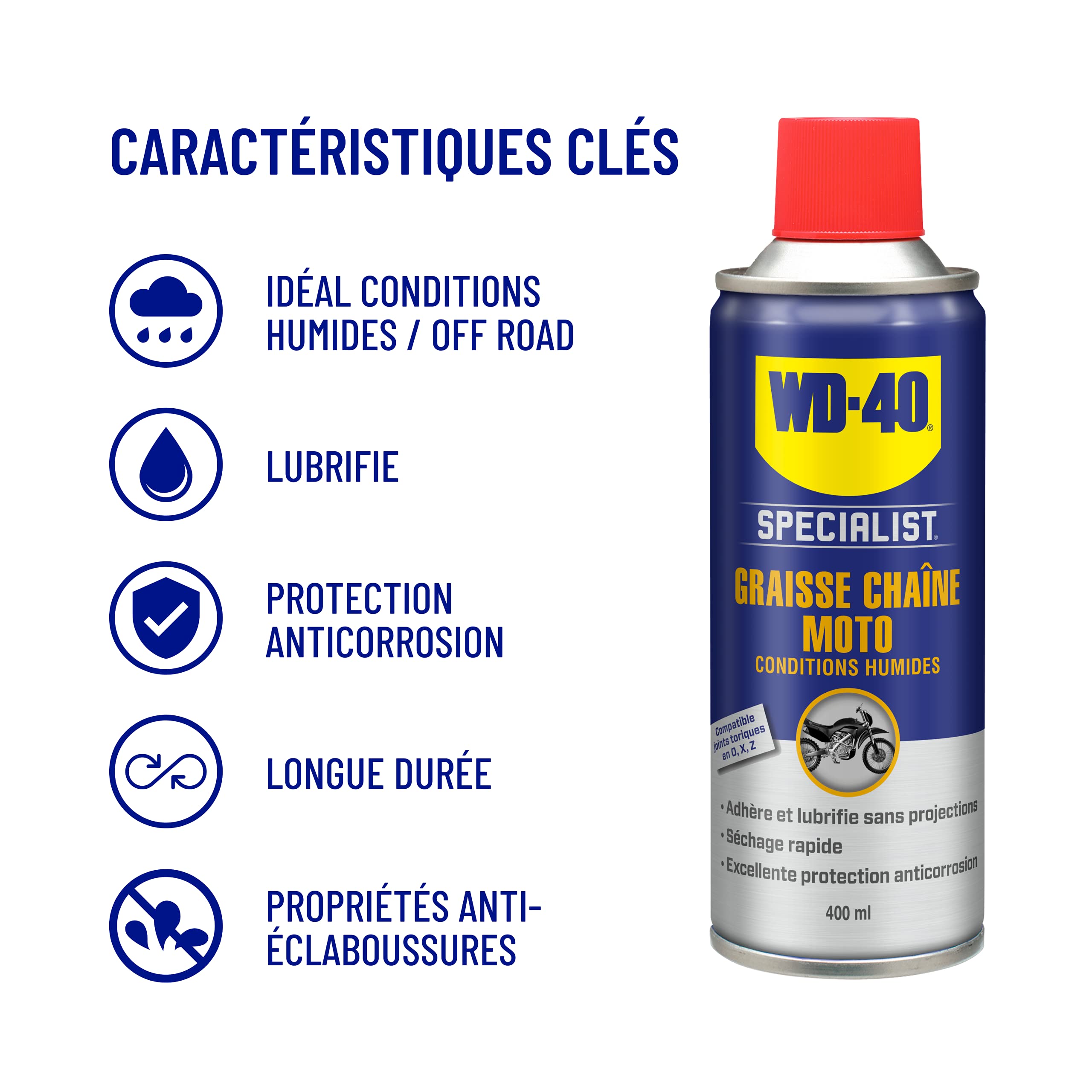 WD-40 SPECIALIST Kit d'entretien Chaîne Moto - Pack de 2 produits + brosse | Kit des 2 produits d'entretien nécessaires pour chaîne de moto : Nettoyant Chaîne 400ml, Graisse Chaîne 400ml et Brosse