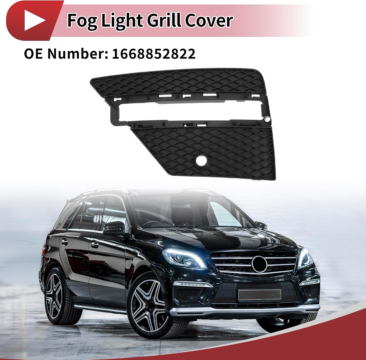 1 Pc Fog Light Grill for Mercedes-Benz ML350 2012-2015 Front Left Front Lower Bumper Fog Light Cover Inserts No.1668852822 Black ABS