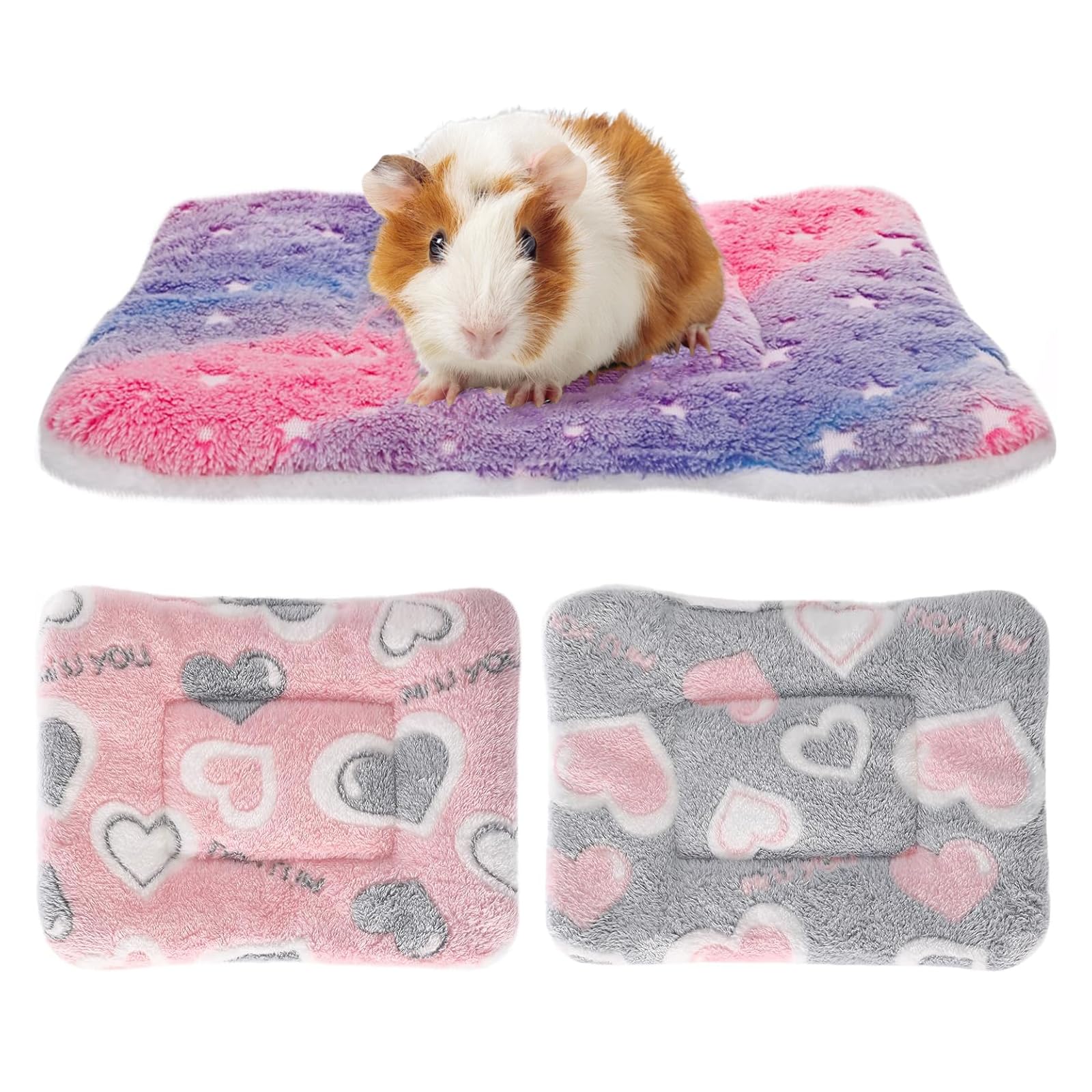 Coaklley 3 Packs Small Animal Bed Mat, Guinea Pig Bed, 30x25 CM Washable Warm Fluffy Blanket for Hamster Guinea Pig Puppy Rabbit Bunny and Other Small Animals Sleeping, Comfortable Rest