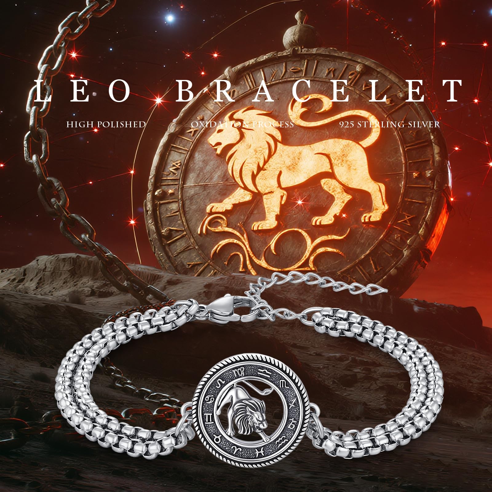 Bracciale con i 12 segni zodiacali per uomini e donne, in argento sterling 925, gioielli di astrologia e oroscopo per regali di compleanno e Natale, con catena in acciaio inossidabile, Große