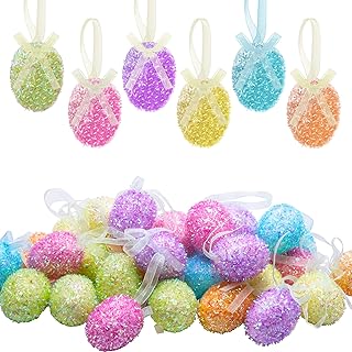 30PCS Easter Glitter Hanging Eggs - Colorful Tinsel Easter Egg Ornaments, Spring Foam Hanging Egg Ornament for Easter Tree Christmas Home Party DIY Craft Decoration (Size S)