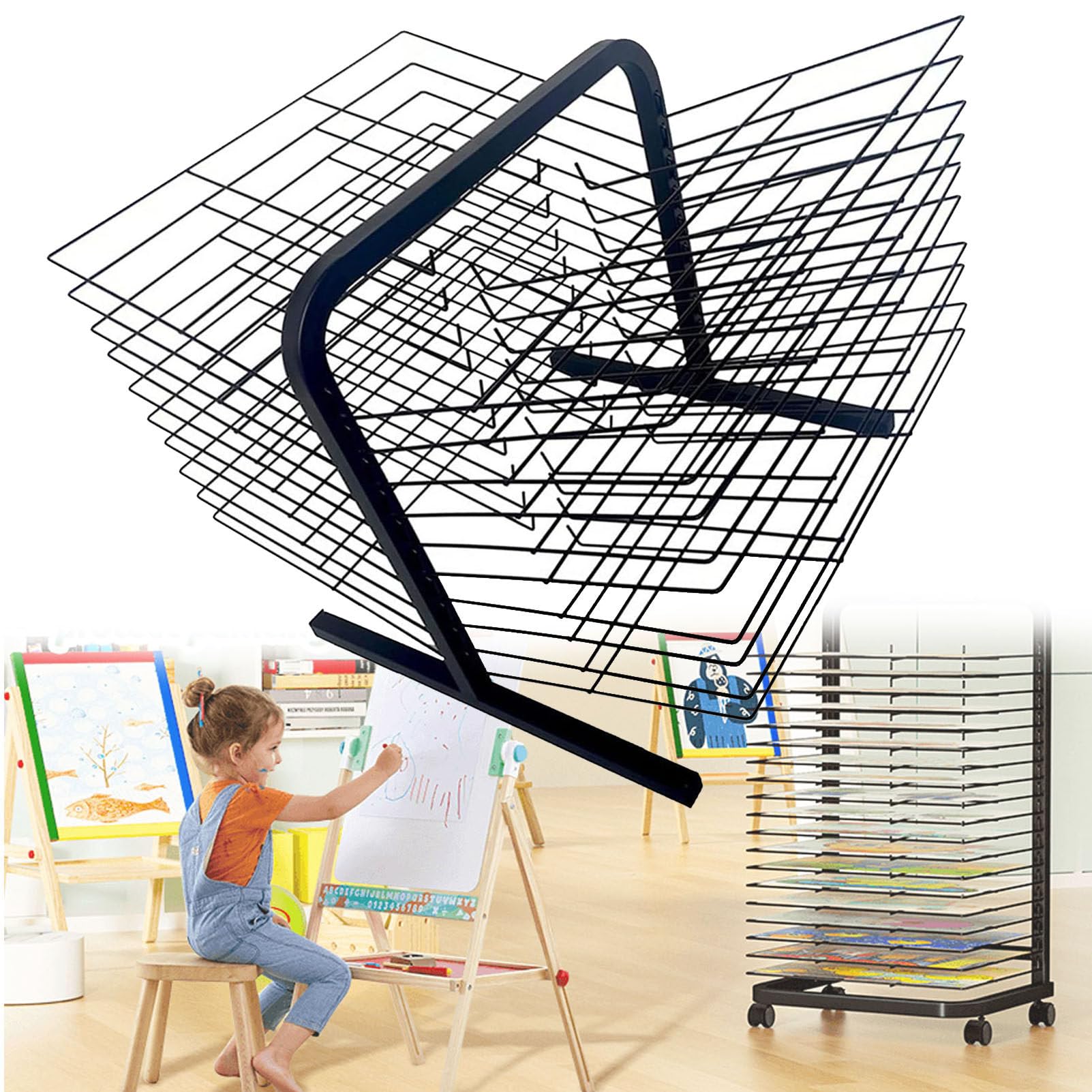 Support de rangement d'art mobile à étagères amovibles pour studio de peinture