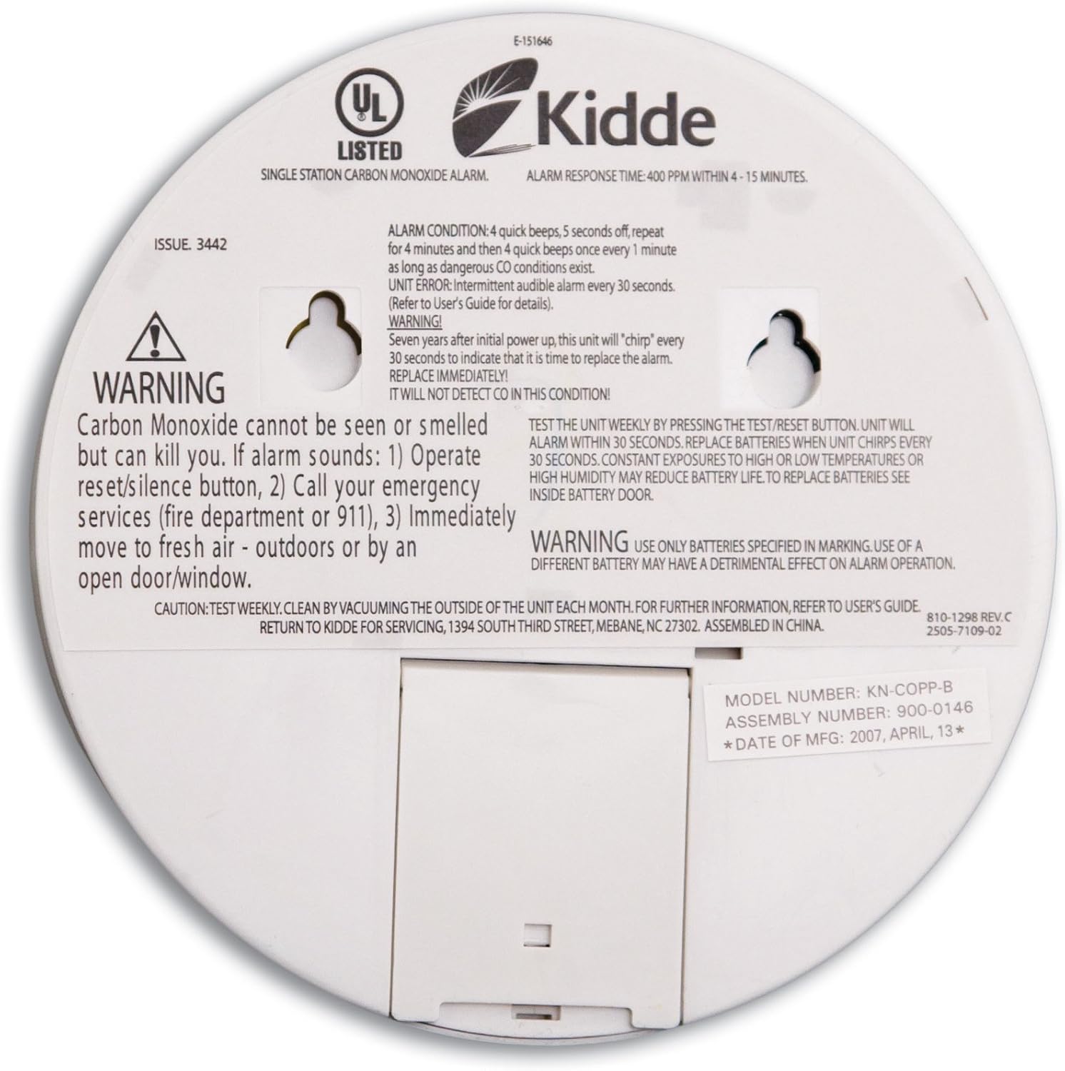 Kidde KN-Copp-B Front Load Battery-Operated Carbon Monoxide Alarm with Digital Display