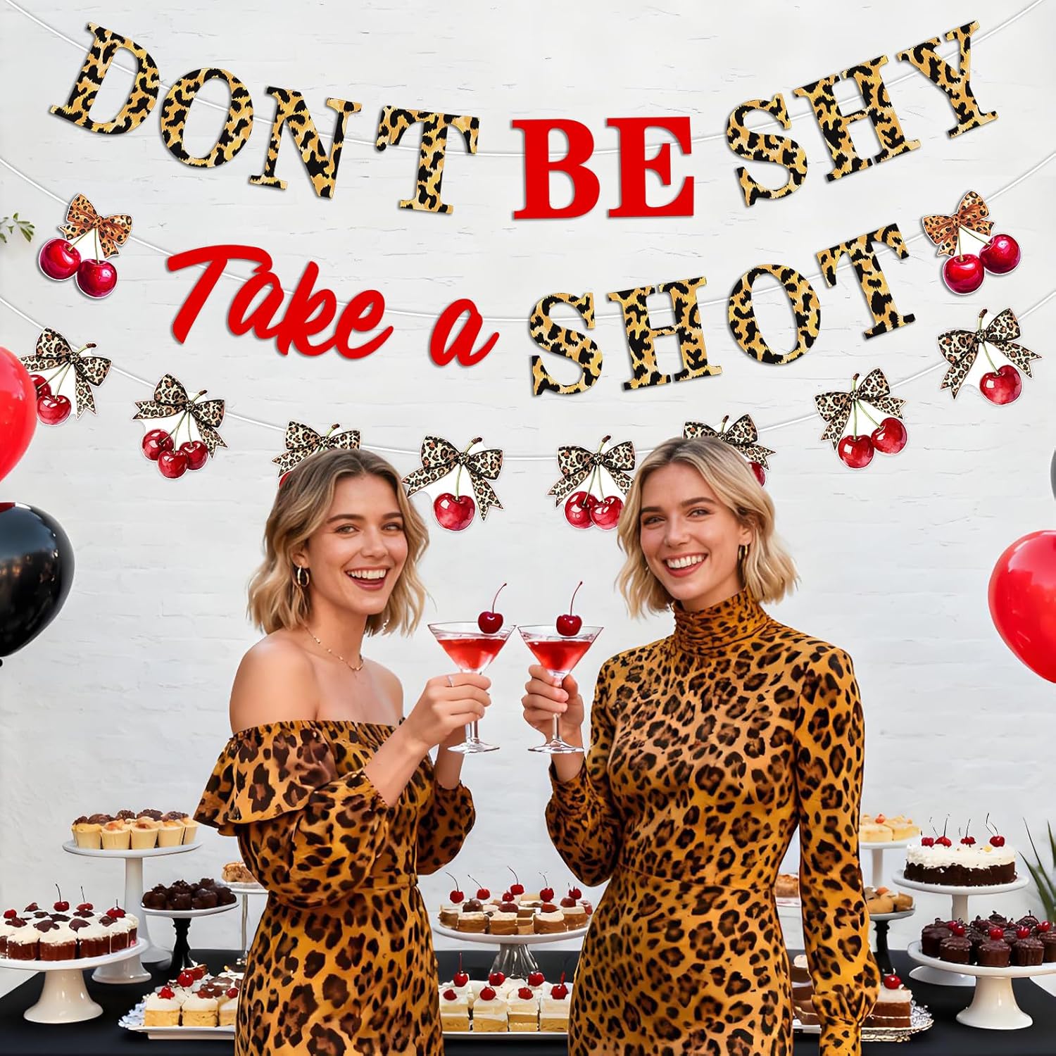 Cheetah Cherry Party Decors Dont Be Shy Take A Shot Banner Garland Leopard Cherry Birthday Hanging Decors Cheetah Leopard Print Bachelorette Decor Bow Safari Jungle Animal Bridal Shower Party Supplies