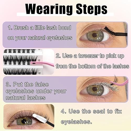 Miniatura 7 de Veleasha Kit de extensiones de pestañas, 190 unidades, pestañas individuales con unión de pestañas impermeable, sello y pinzas para pestañas, kit de