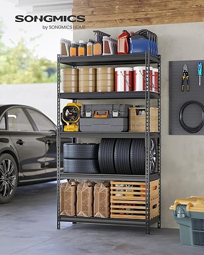 Miniatura 2 de SONGMICS Estantes de almacenamiento de 5 niveles, estantería de garaje resistente, estantería ajustable, estante de acero, montaje sin tornillos,