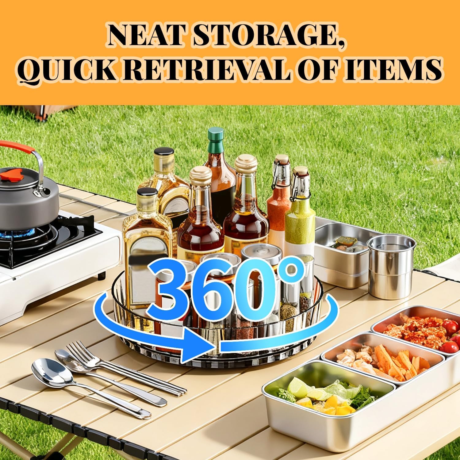 BOROLA 8.3in Rotating Spice Rack, 360 Lazy Susan Translucent Gray